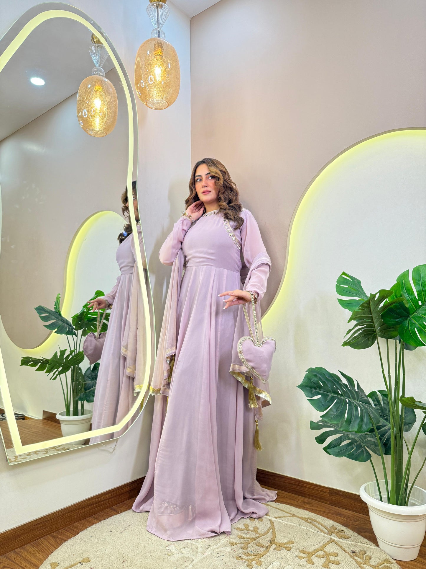 2 pc gown set lilac colour