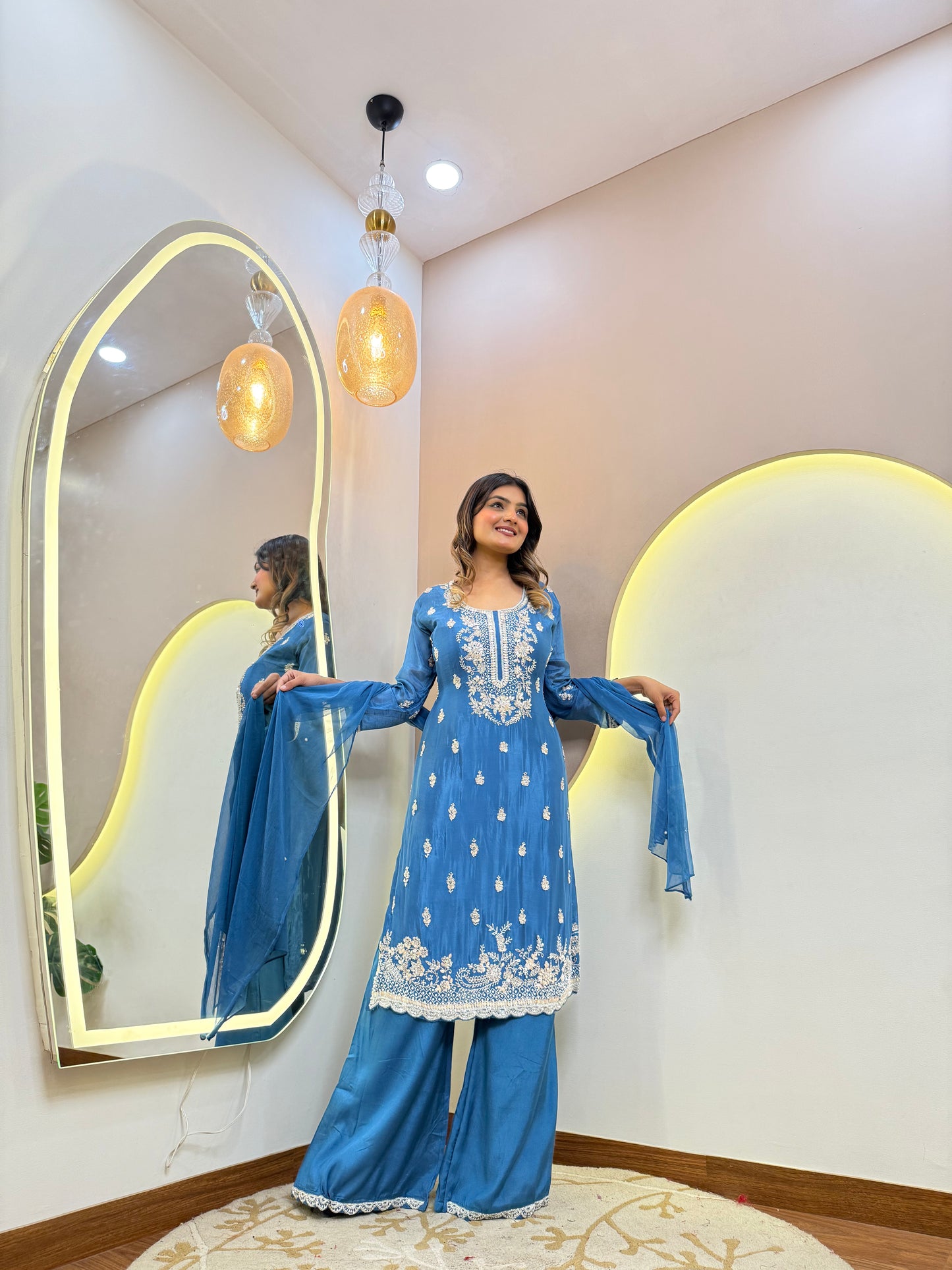 SHARARA STYLE OUTFIT SUIT WHITE EMBROIDERY