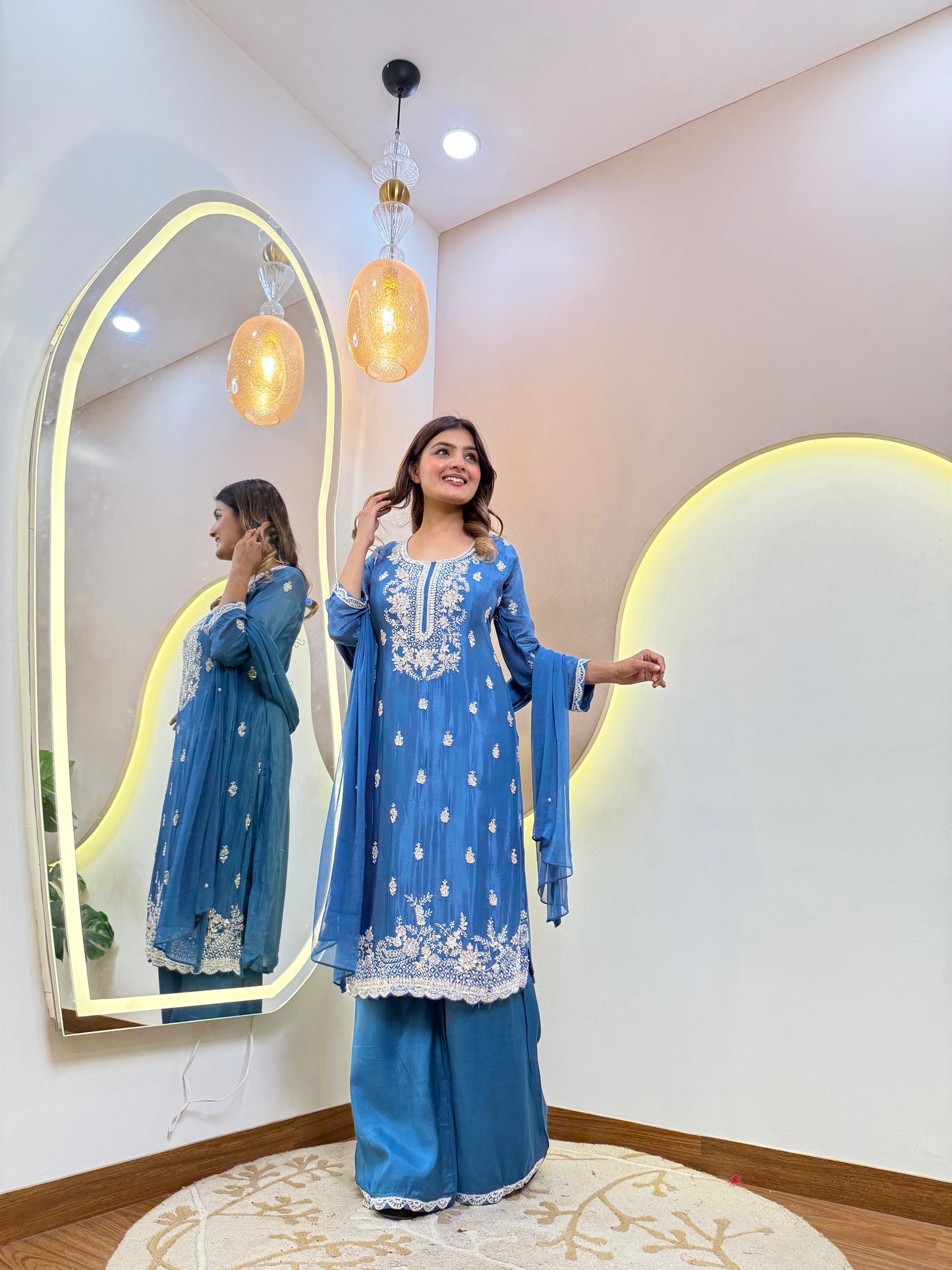 SHARARA STYLE OUTFIT SUIT WHITE EMBROIDERY