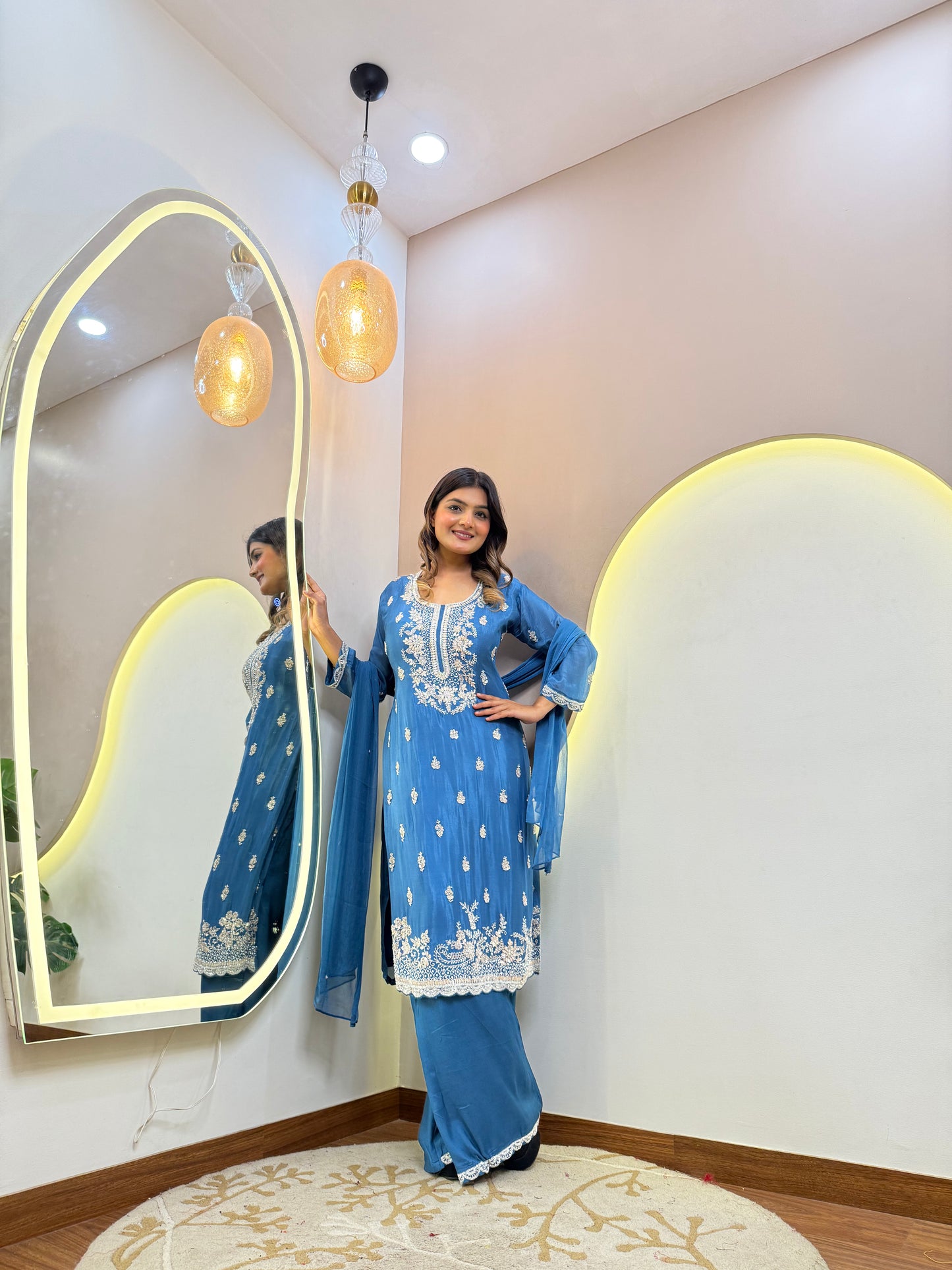 SHARARA STYLE OUTFIT SUIT WHITE EMBROIDERY