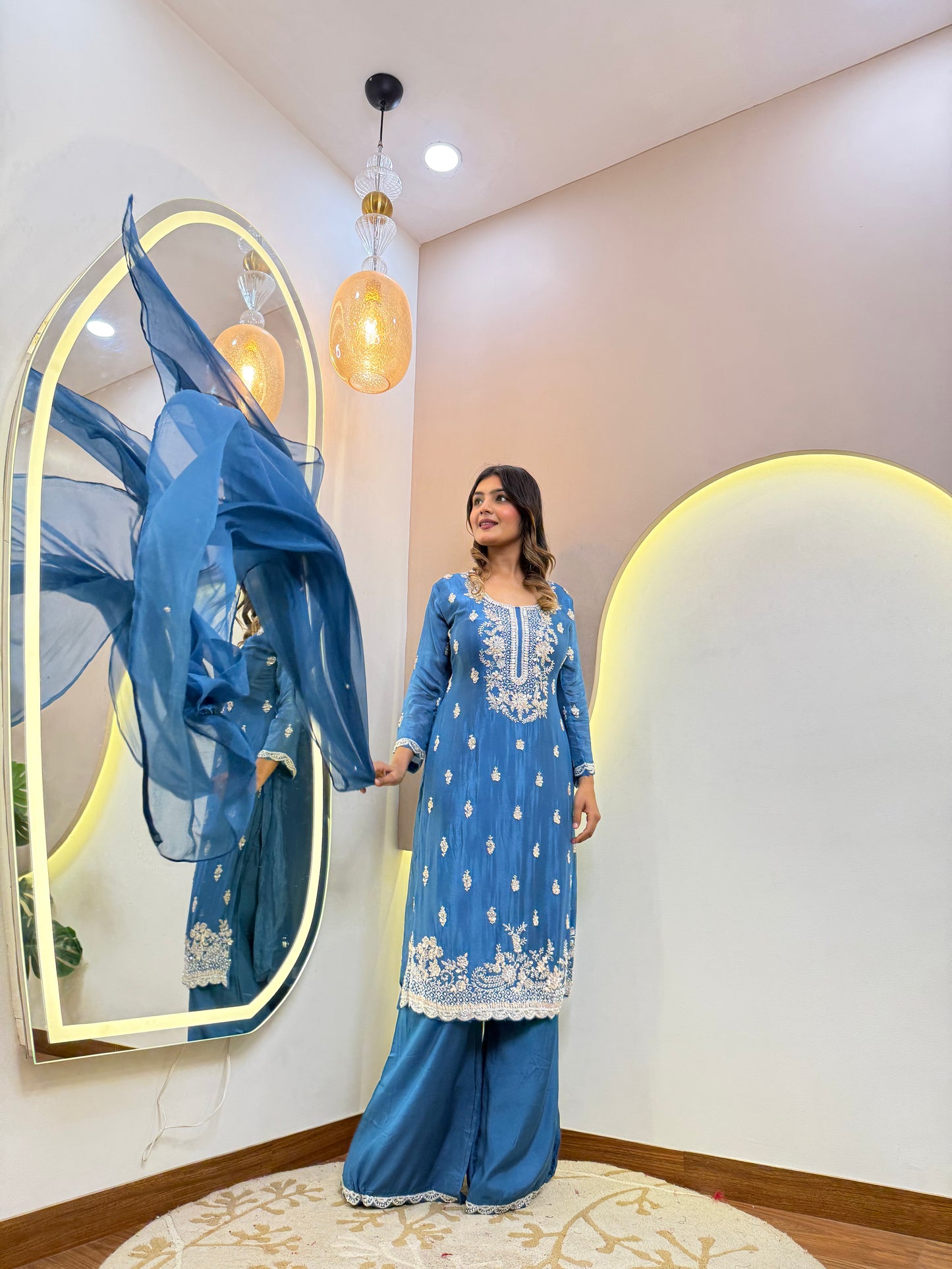 SHARARA STYLE OUTFIT SUIT WHITE EMBROIDERY