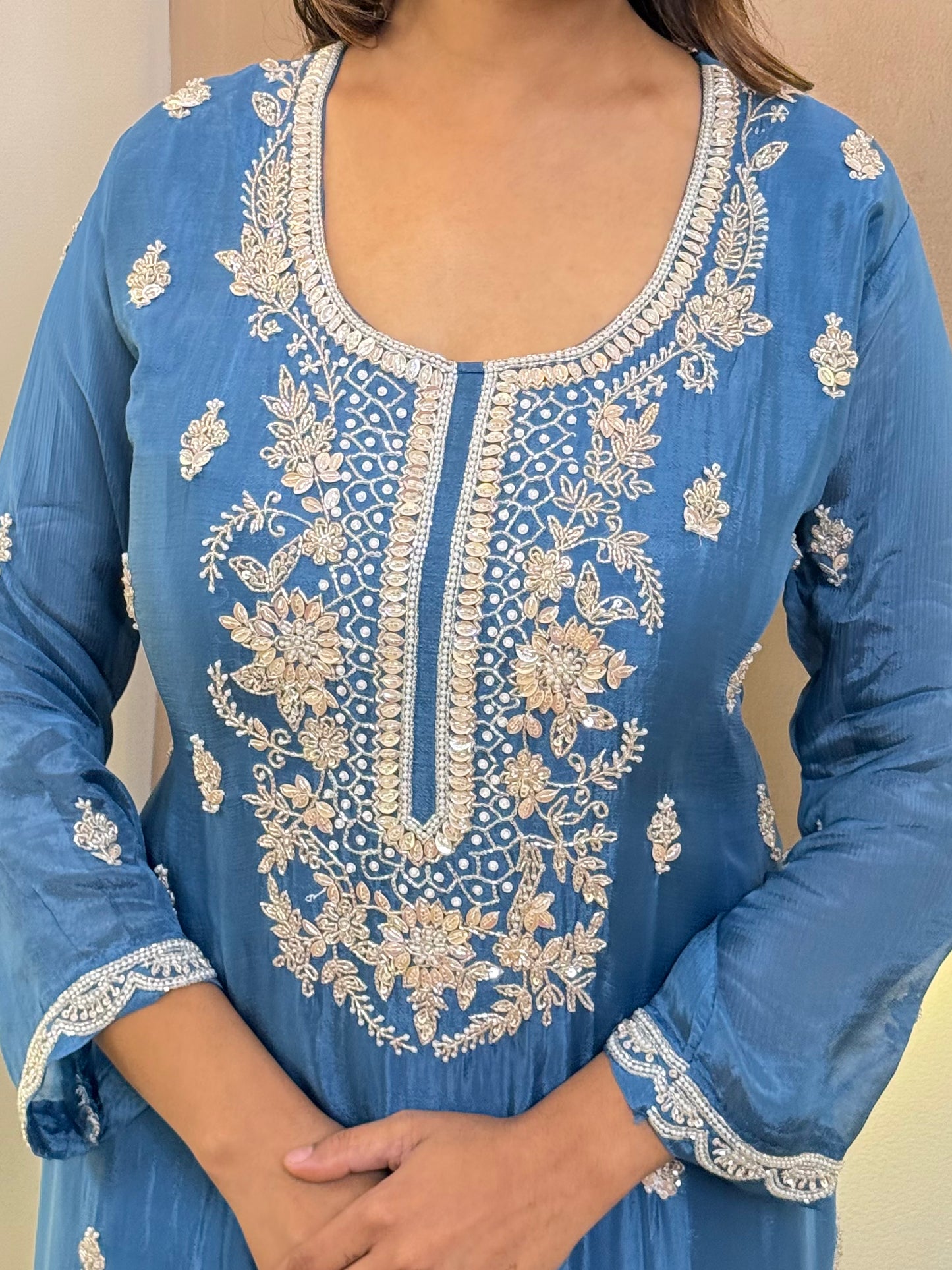 SHARARA STYLE OUTFIT SUIT WHITE EMBROIDERY
