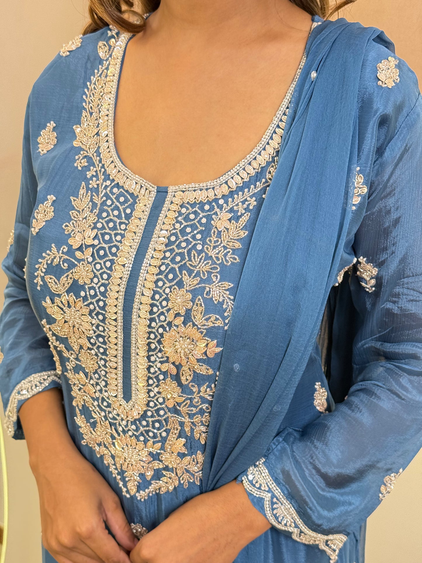 SHARARA STYLE OUTFIT SUIT WHITE EMBROIDERY