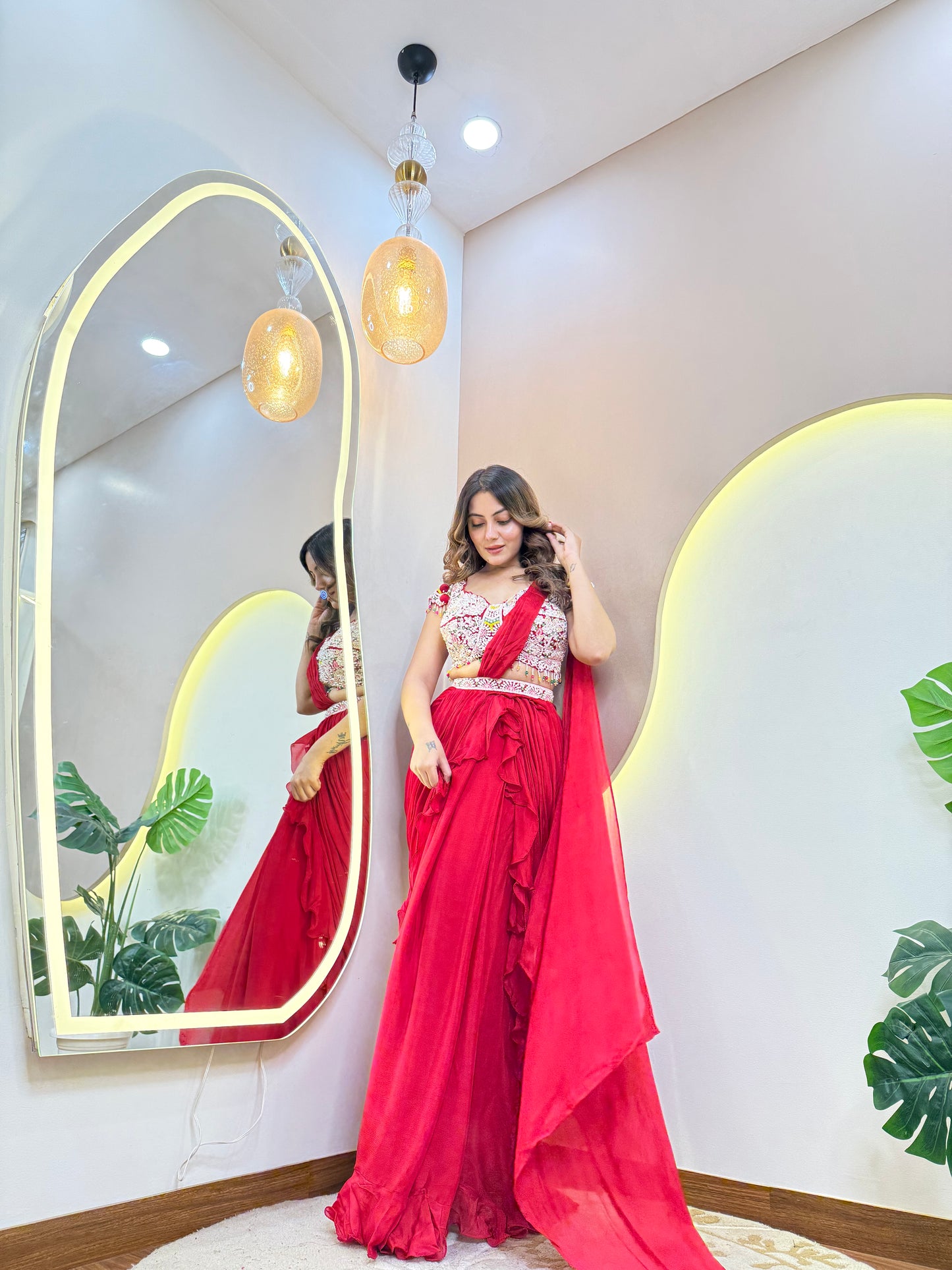 "RED PINK OUTFIT " DRAPE SAREE