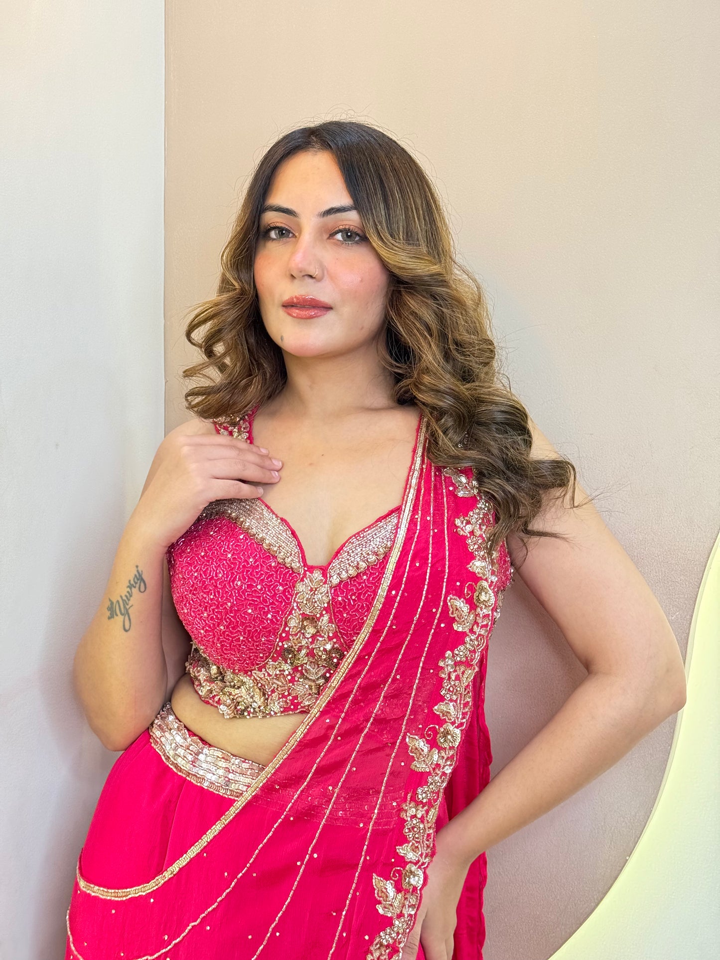 PINK OUTFIT DRAPE SAREE