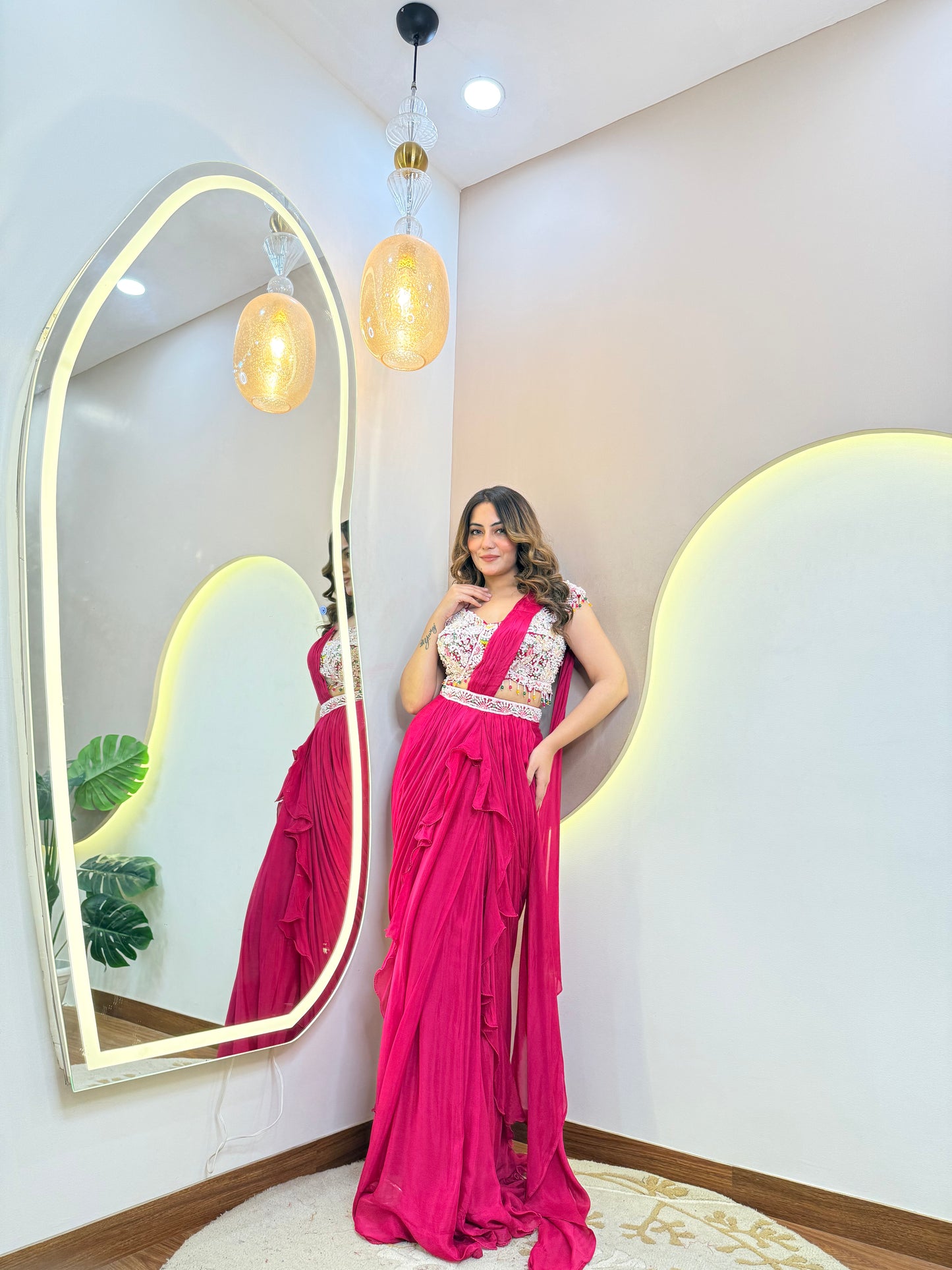 "RED PINK OUTFIT " DRAPE SAREE