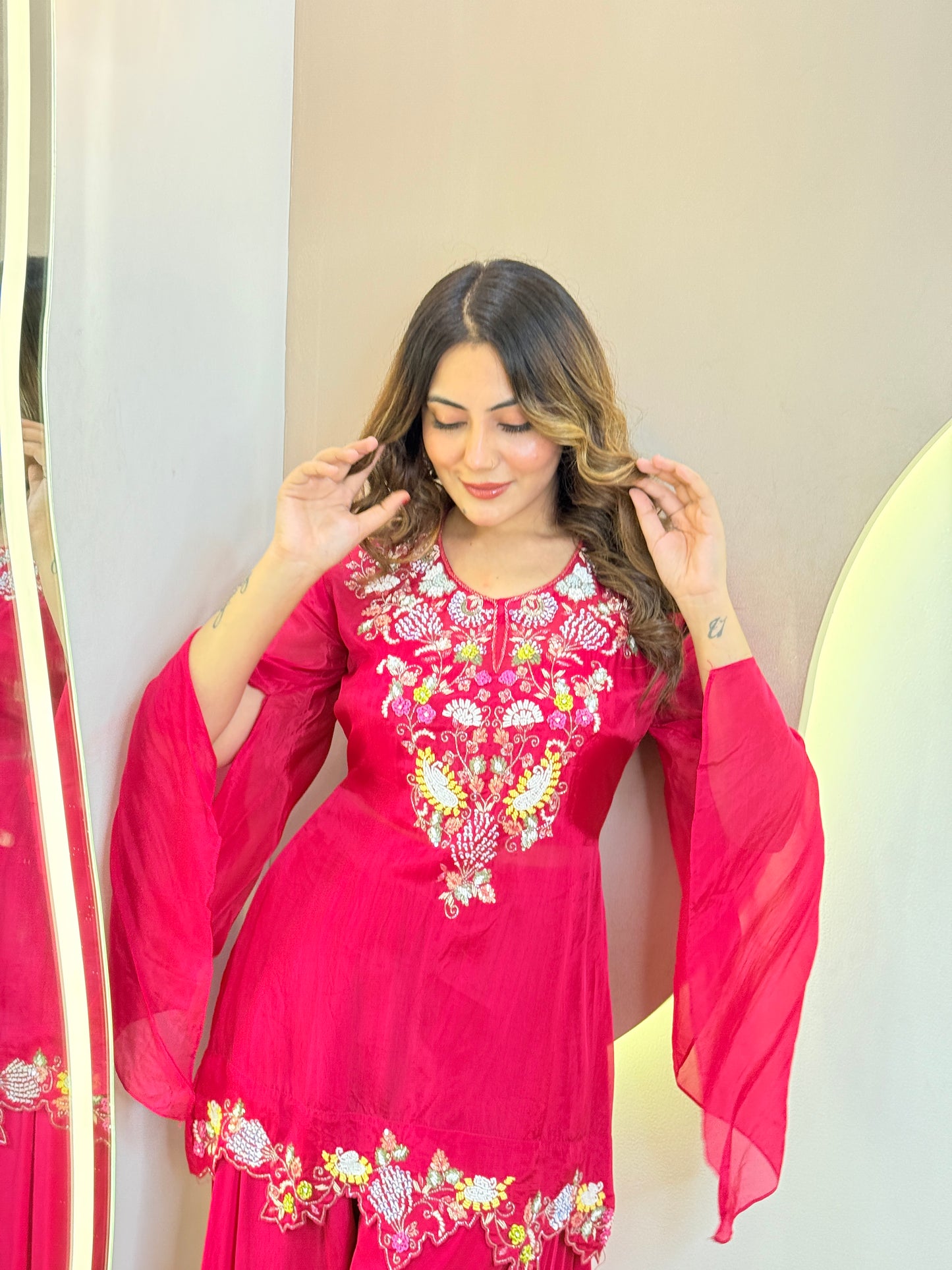 AASMA PINK SHARARA OUTFIT CORD SET