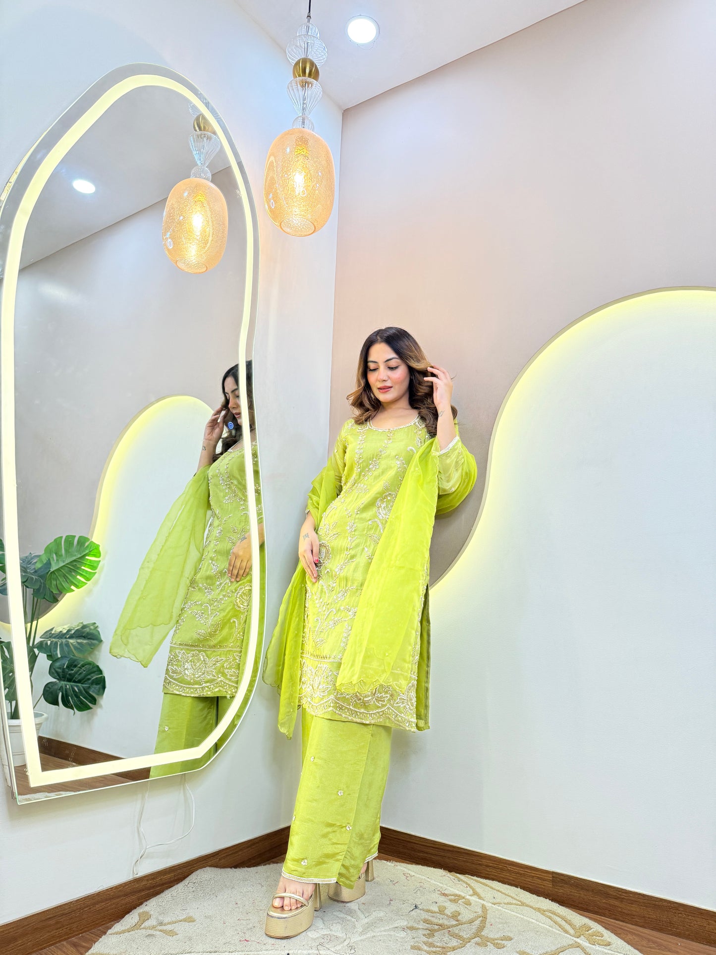 PARROT GREEN OUTFIT SHARARA SUIT