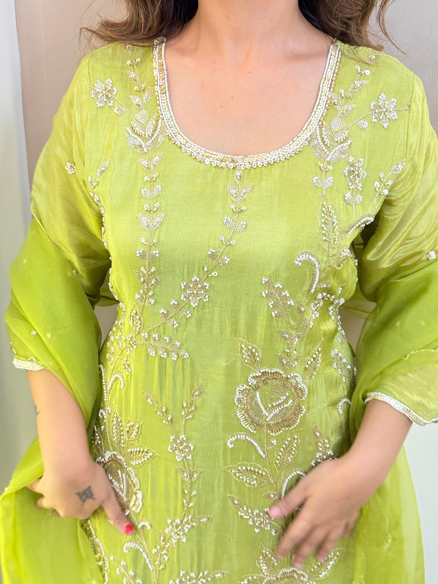 PARROT GREEN OUTFIT SHARARA SUIT