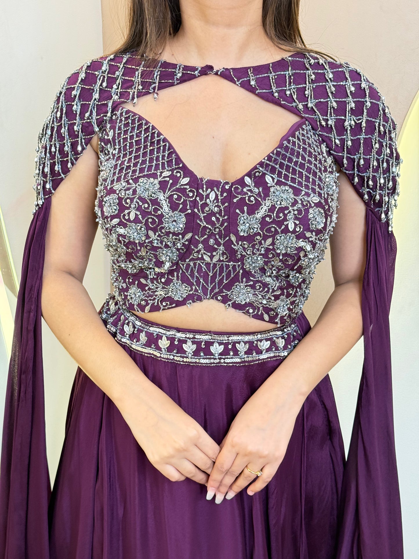 "CAPE STYLE DUPTTA CROP TOP SKIRT