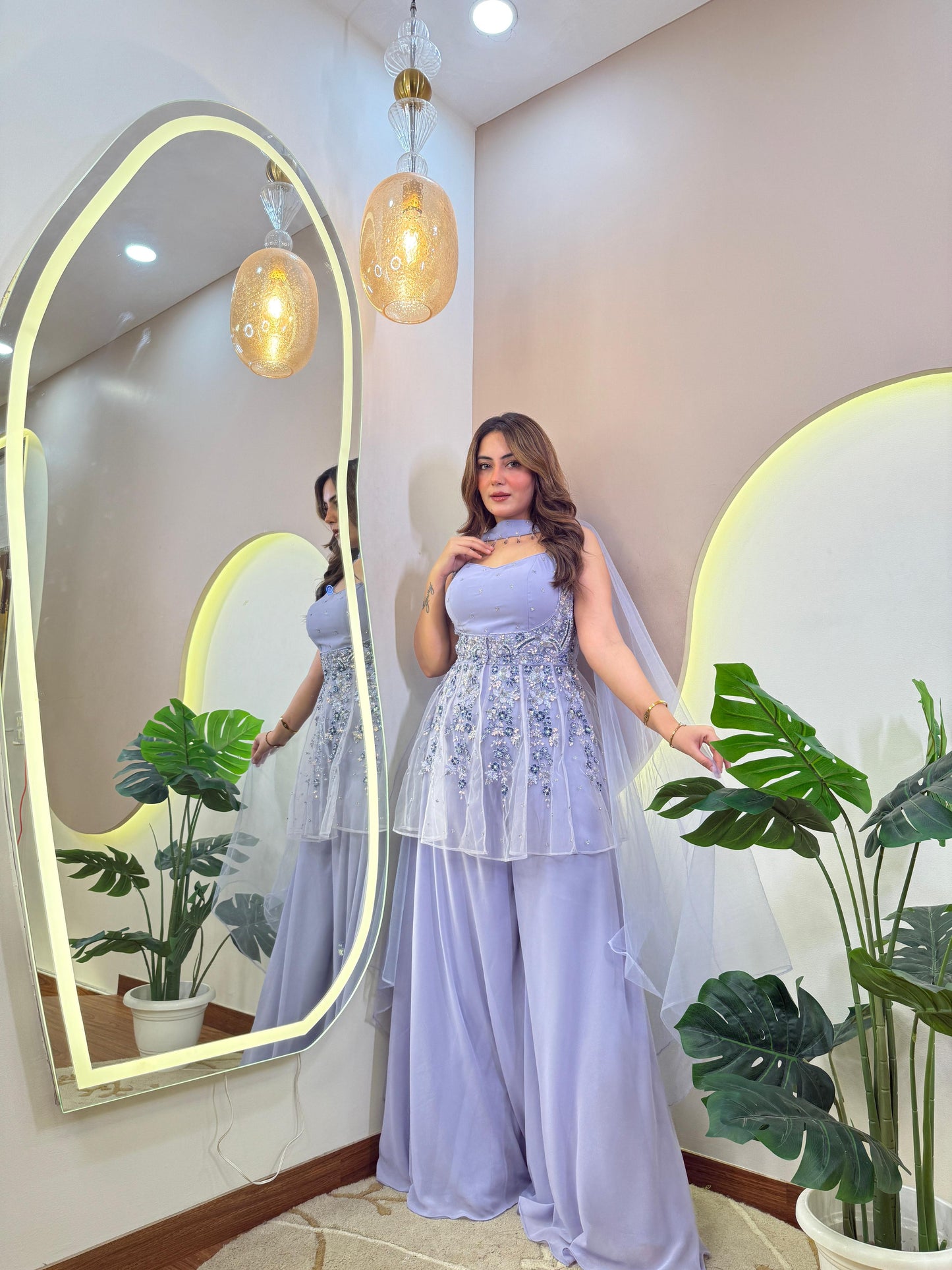 Sharara crop top with jacket lilac