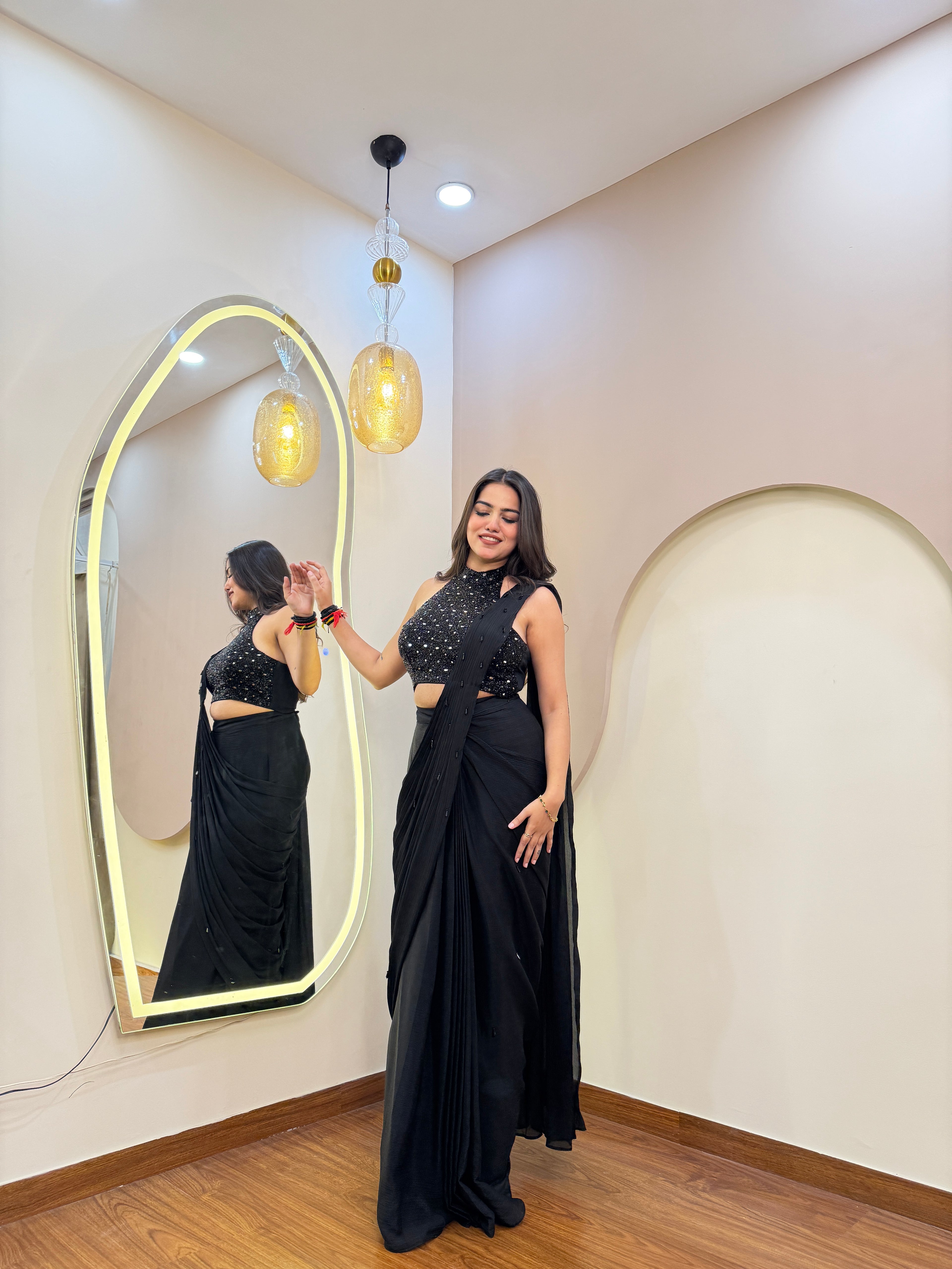 E111 INDO WESTERN DRAPE SAREE