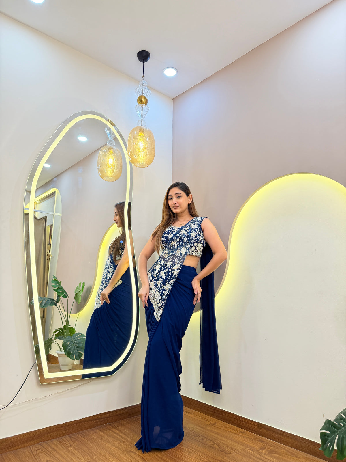 E635 INDO WESTERN DRAPE SAREE