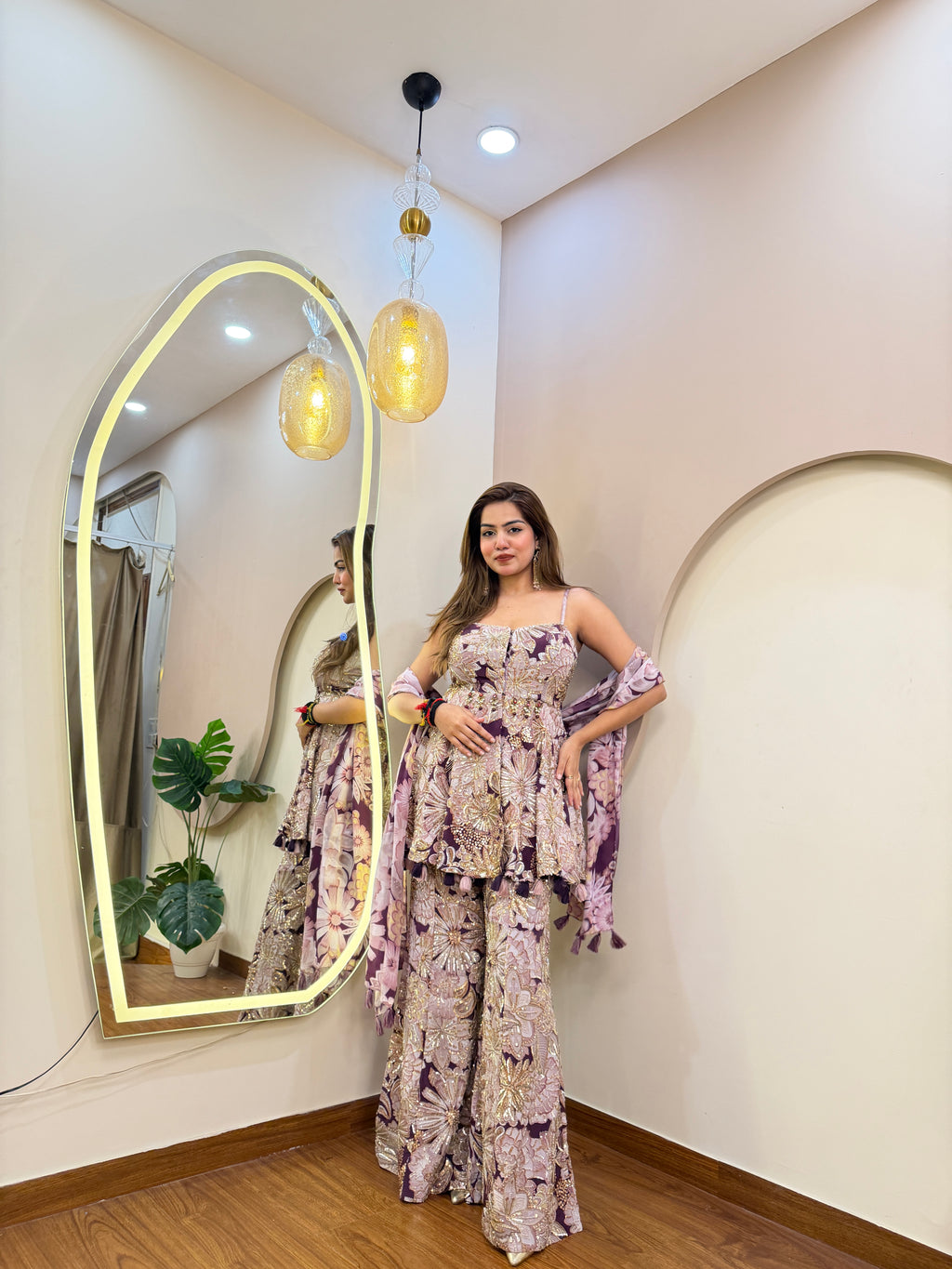 E503 3PC PEPLUM SHARARA SUIT