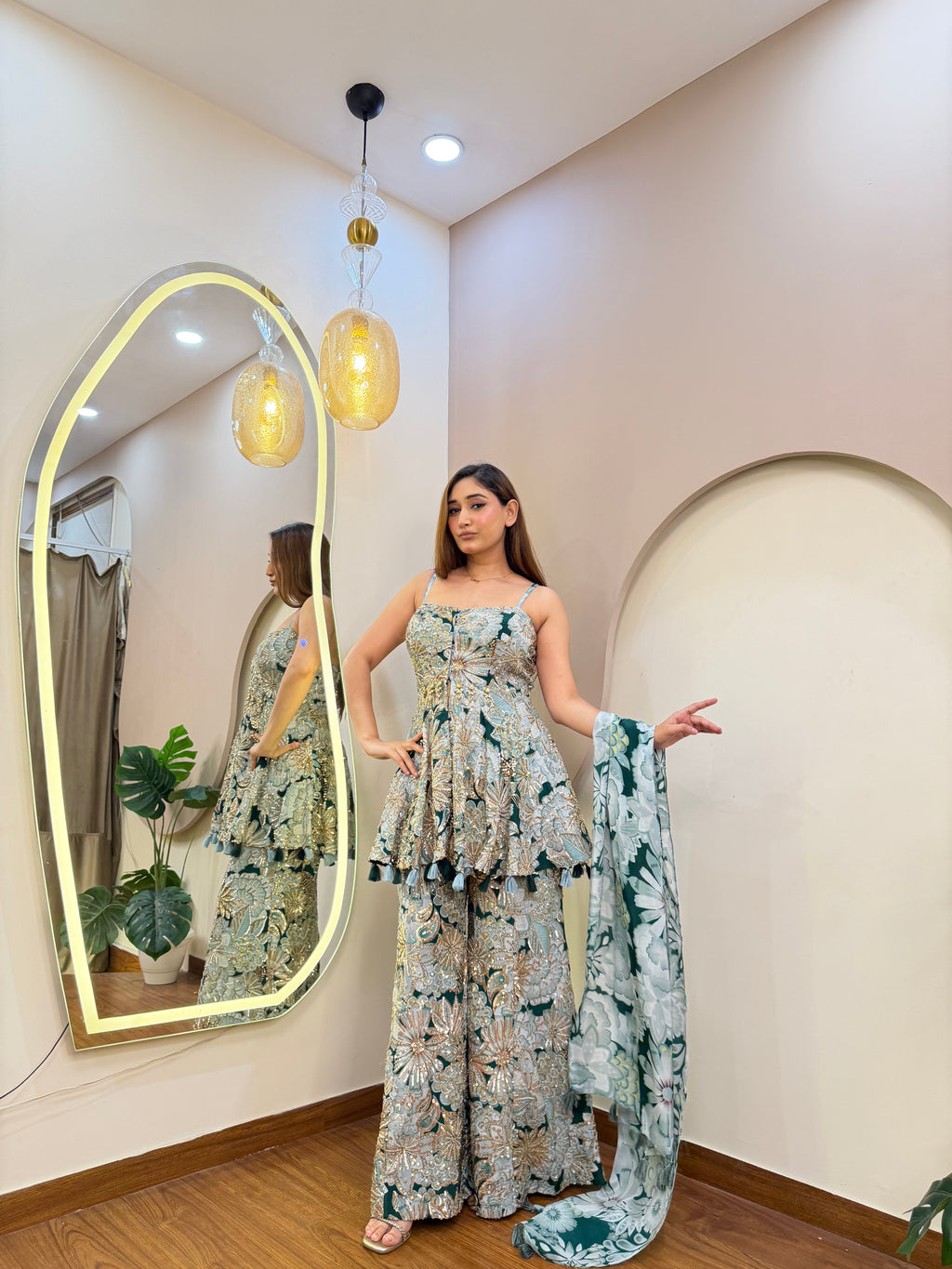 E503 3PC PEPLUM SHARARA SUIT