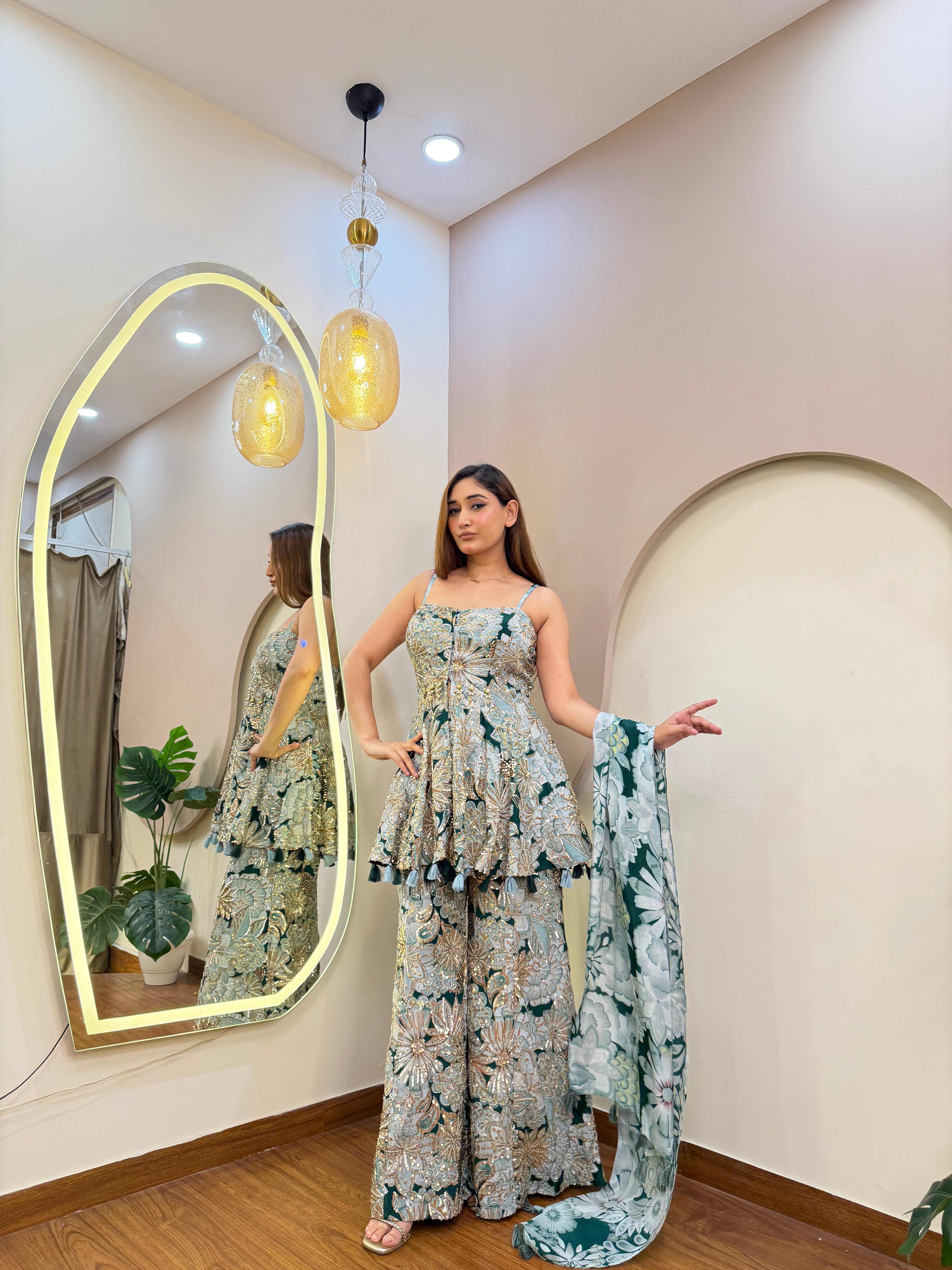 E503 3PC PEPLUM SHARARA SUIT