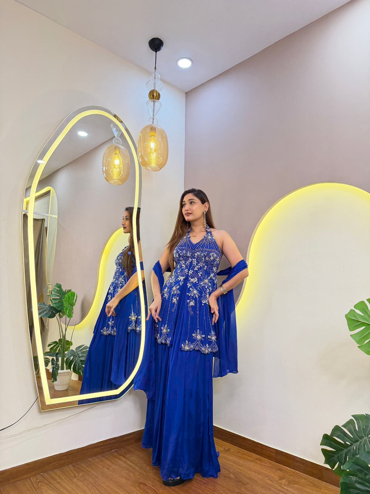 E781 3PC PEPLUM SHARARA SET