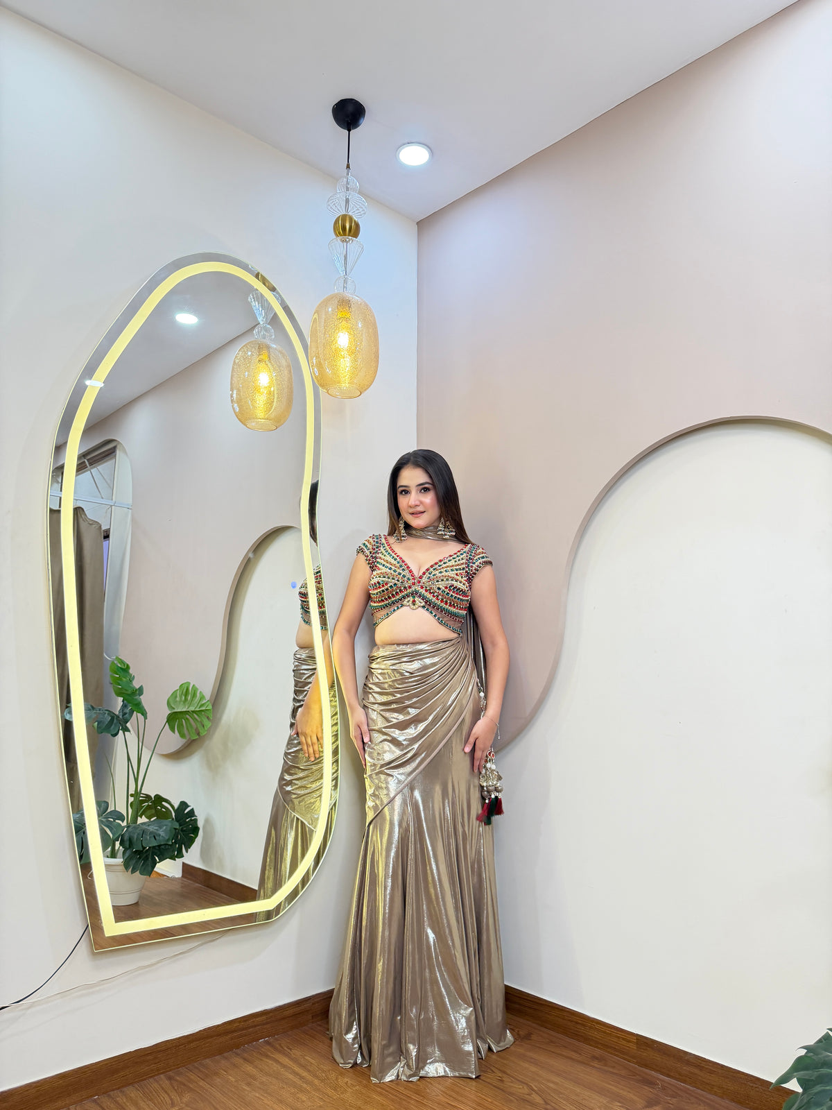 E455 INDO WESTERN DRAPE SAREE