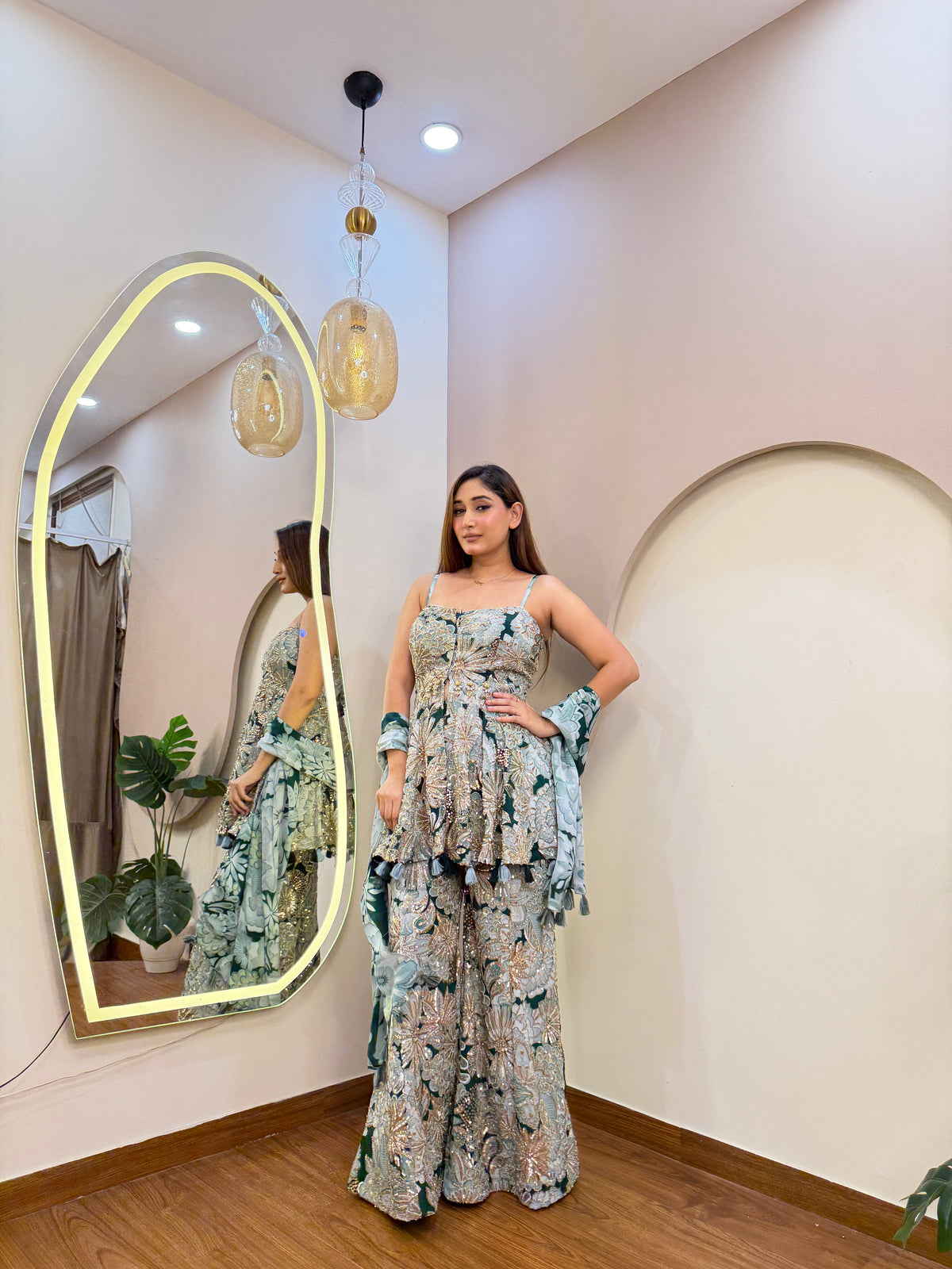 E503 3PC PEPLUM SHARARA SUIT
