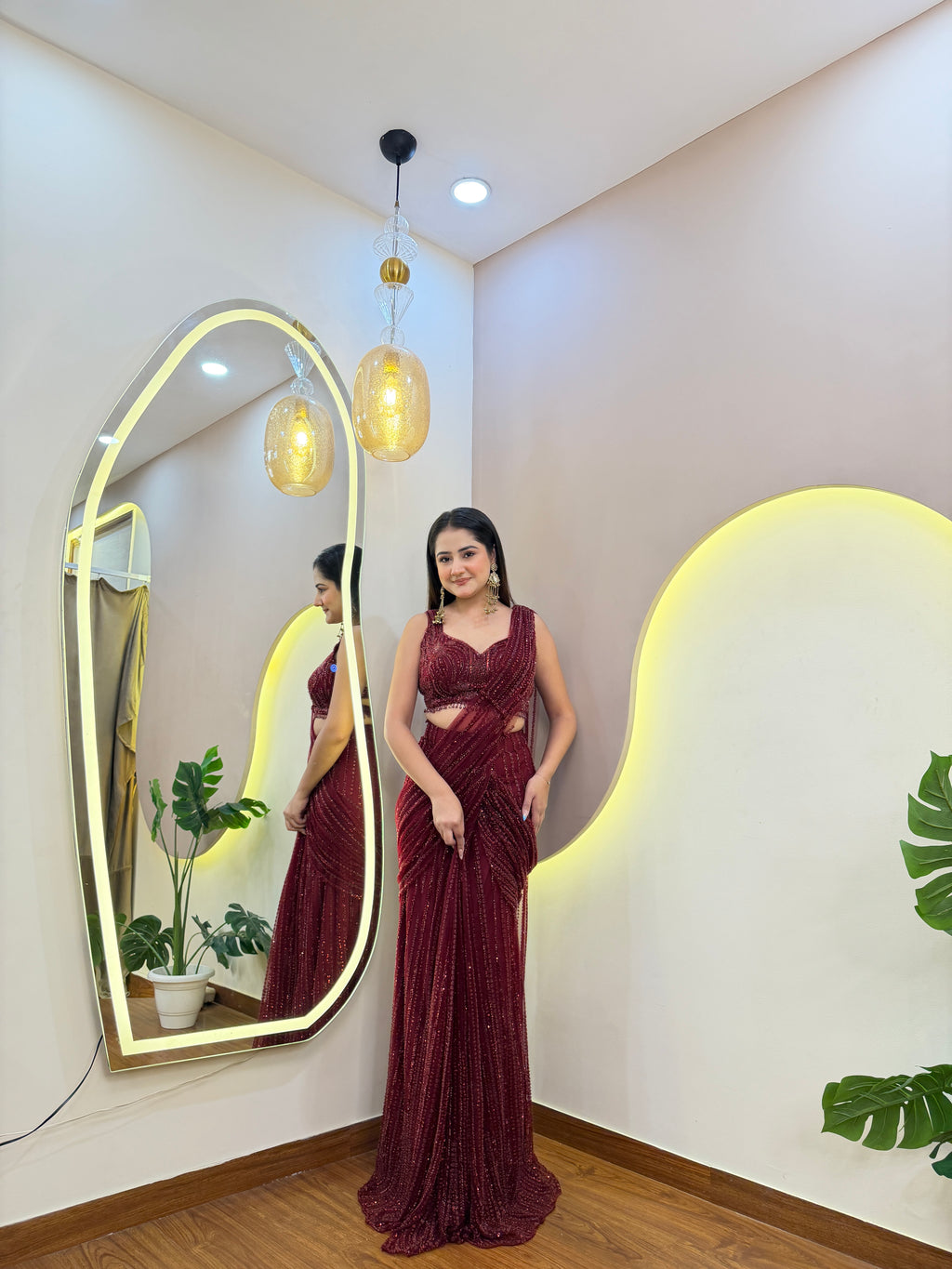 E610 INDO WESTERN DRAPE SAREE