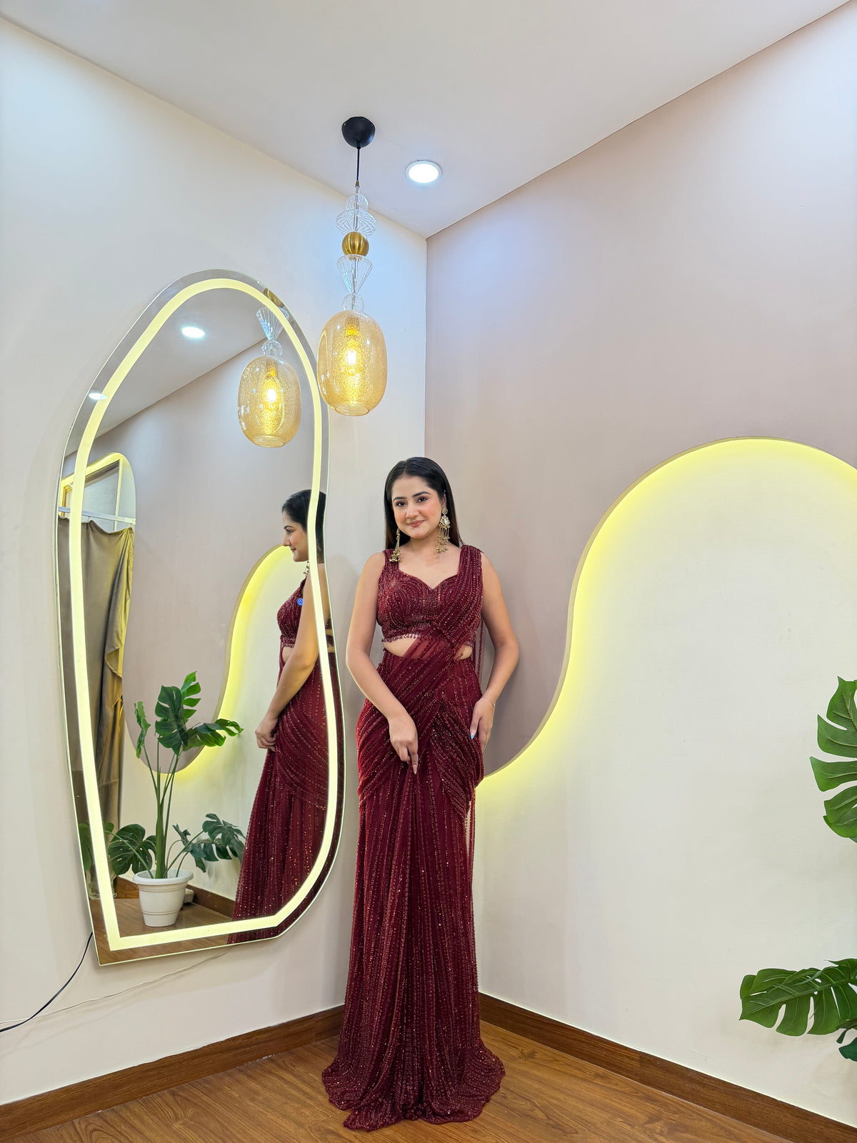 E610 INDO WESTERN DRAPE SAREE