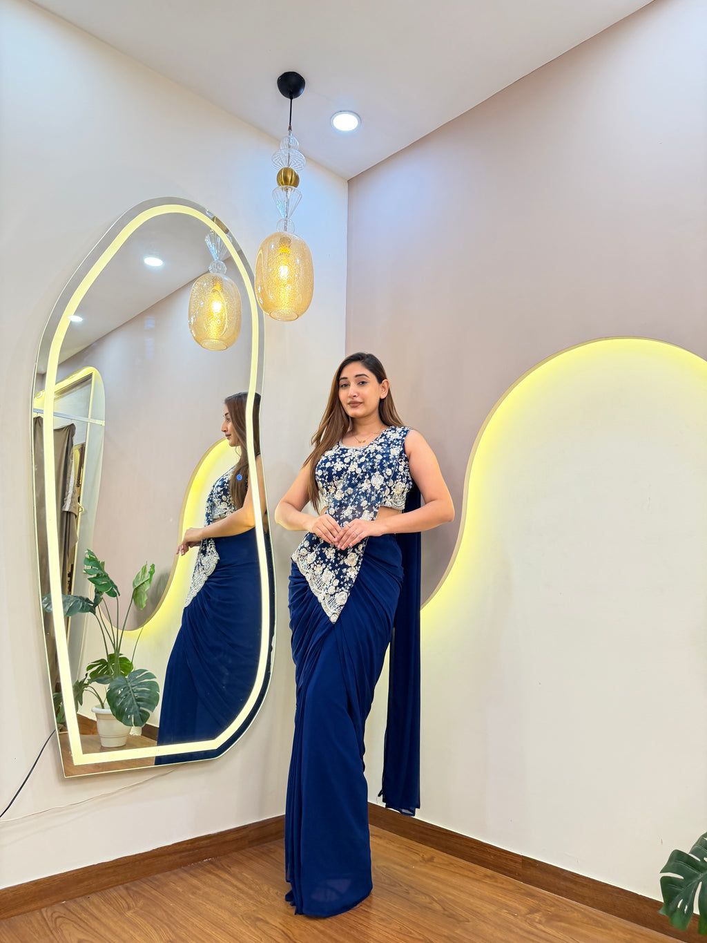 E635 INDO WESTERN DRAPE SAREE