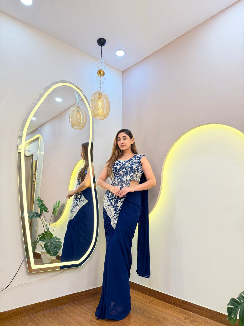 E635 INDO WESTERN DRAPE SAREE