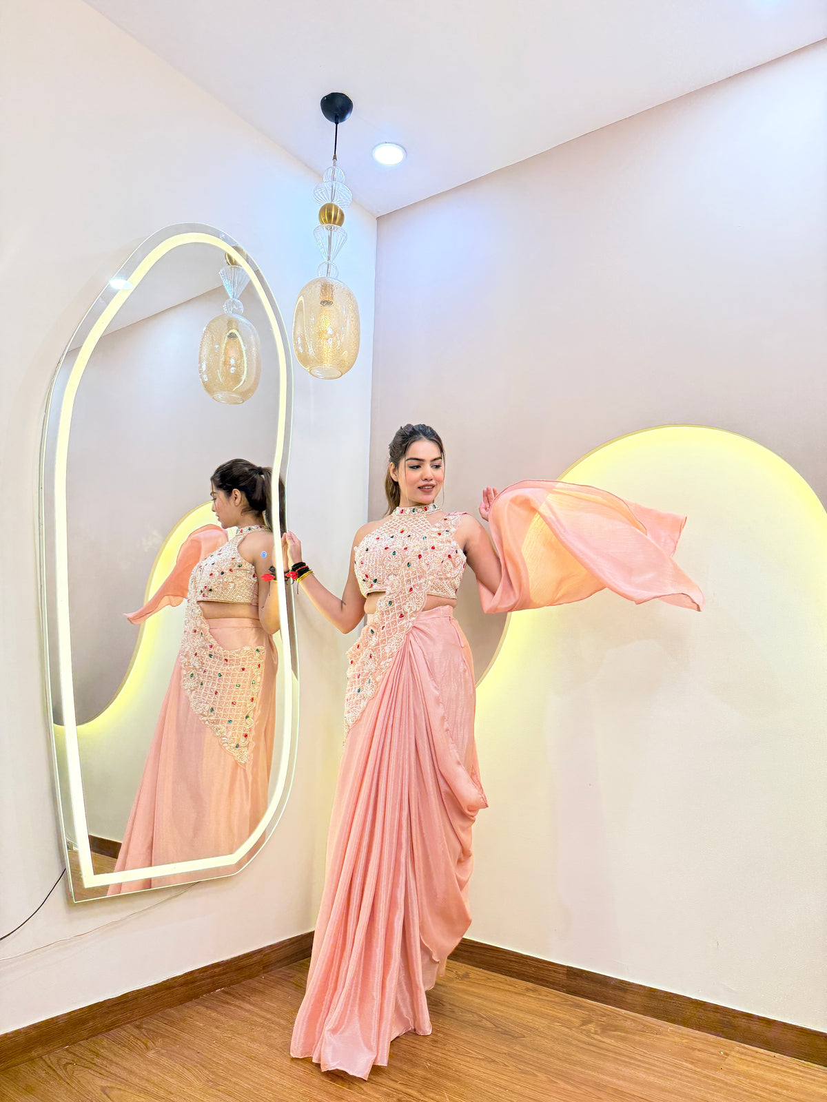 E844 INDO WESTERN DRAPE SAREE