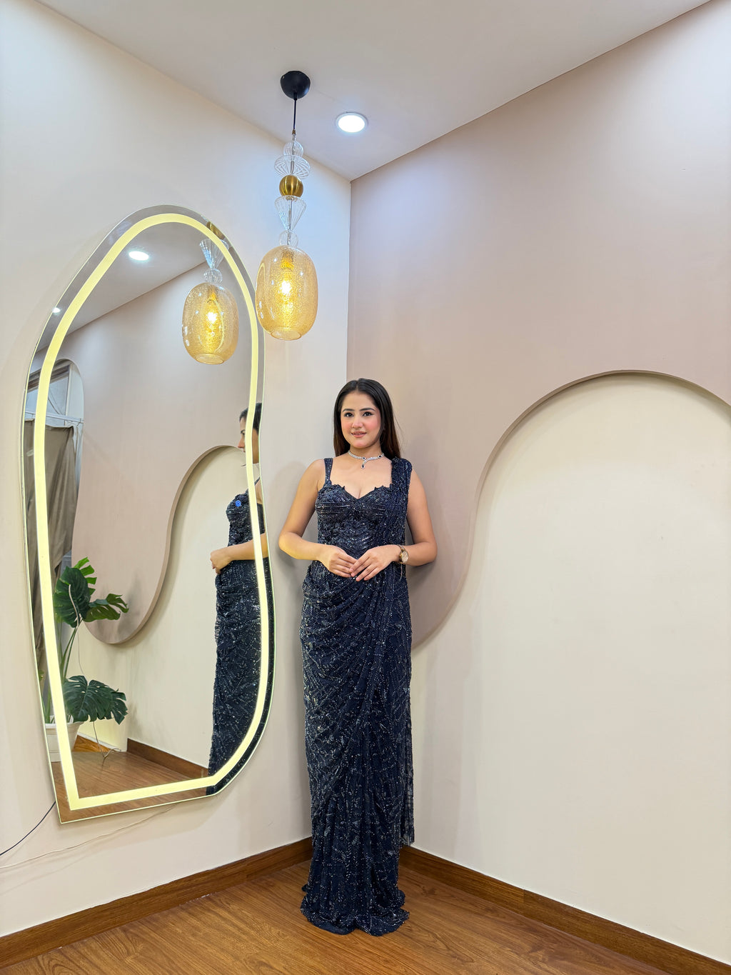 E374 INDO WESTERN DRAPE SAREE