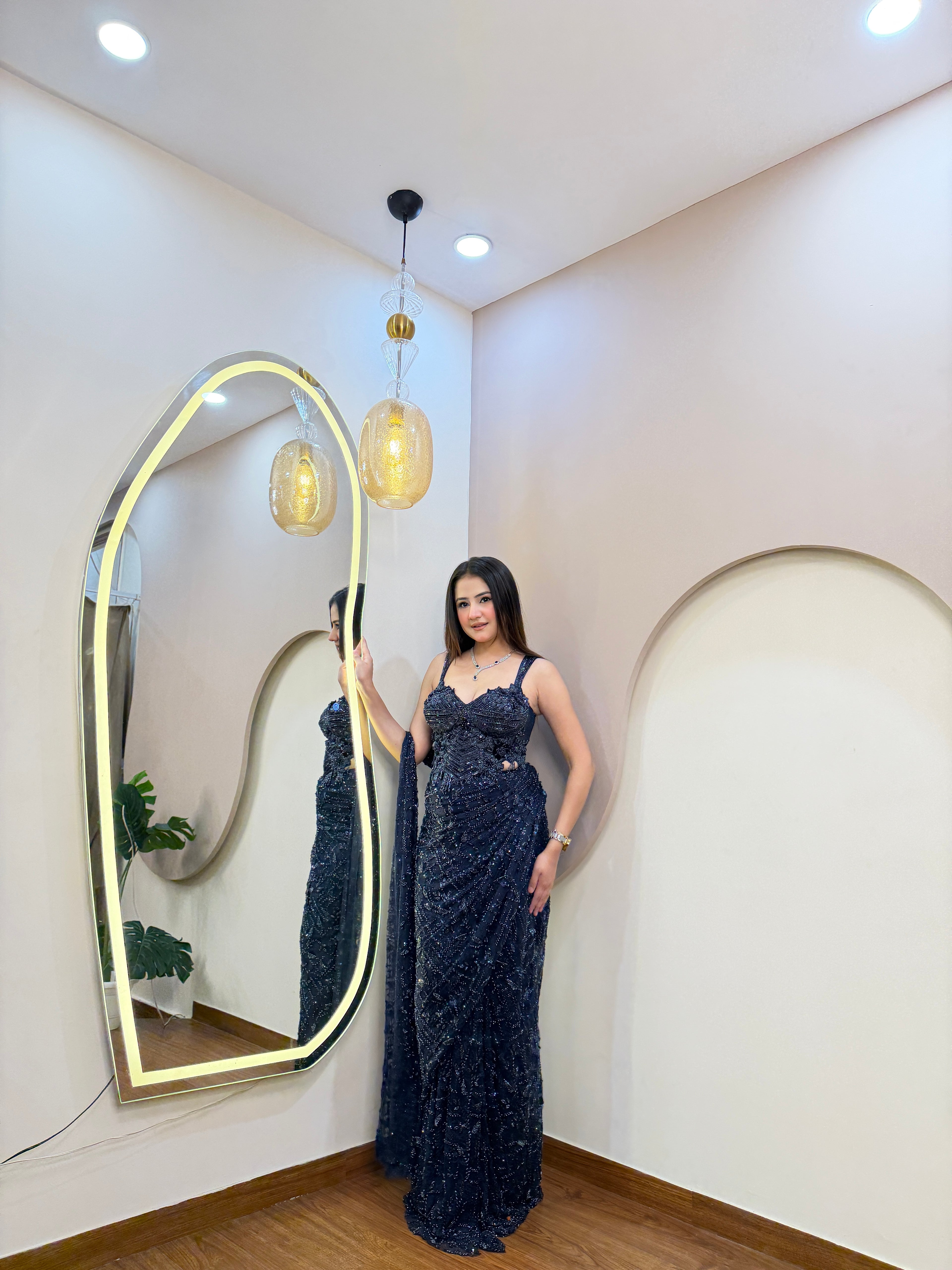 E374 INDO WESTERN DRAPE SAREE