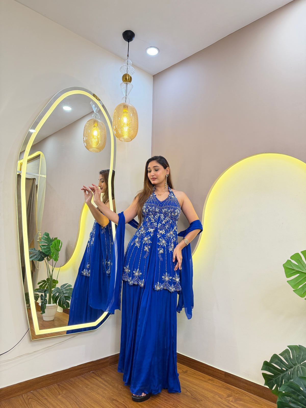 E781 3PC PEPLUM SHARARA SET