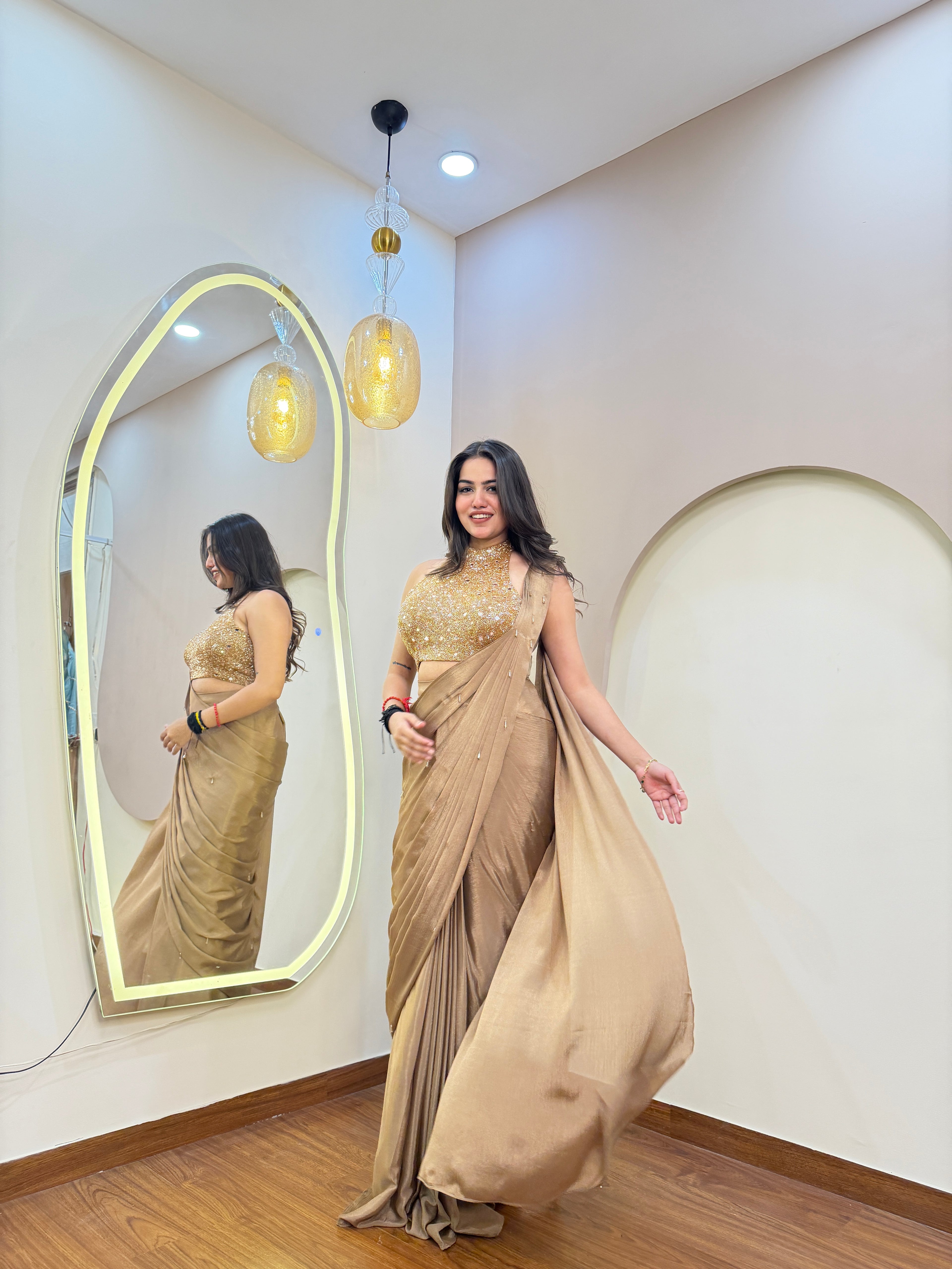 E111 INDO WESTERN DRAPE SAREE
