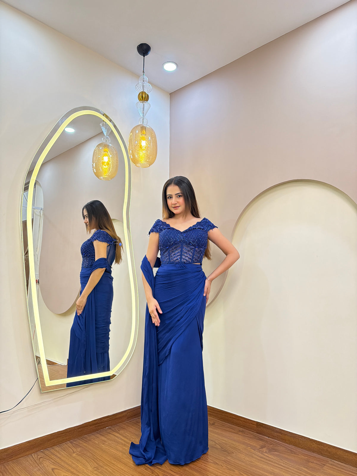 E206 INDO WESTERN DRAPE SAREE