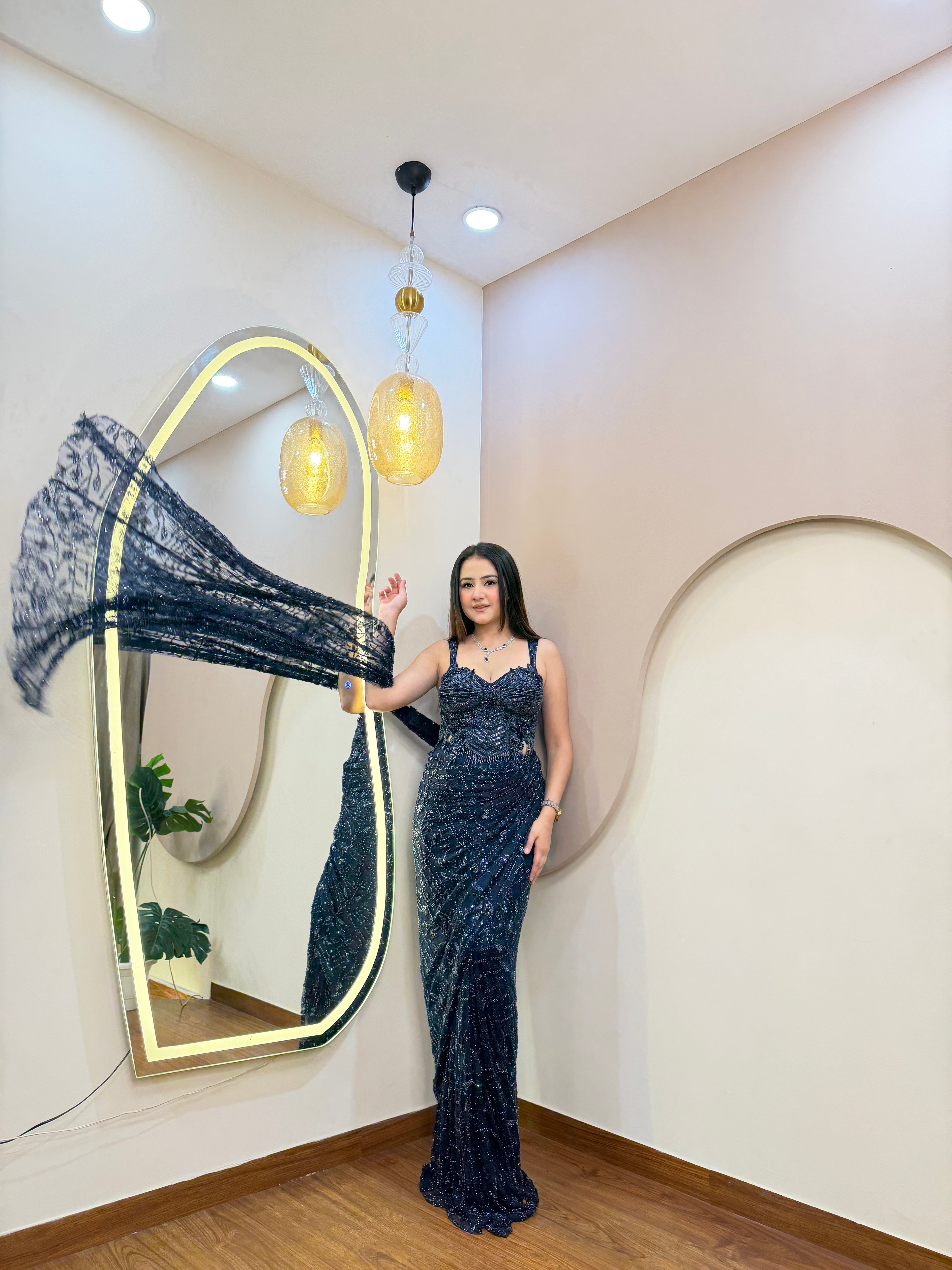 E374 INDO WESTERN DRAPE SAREE