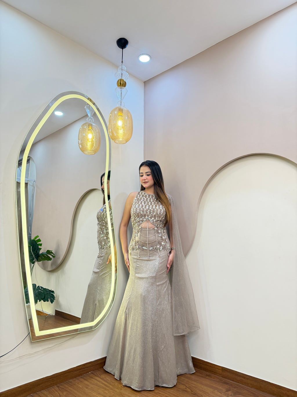 E366 INDO WESTERN FISH CUT LEHENGA