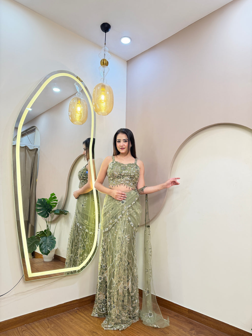E486 INDO WESTERN DRAPE SAREE