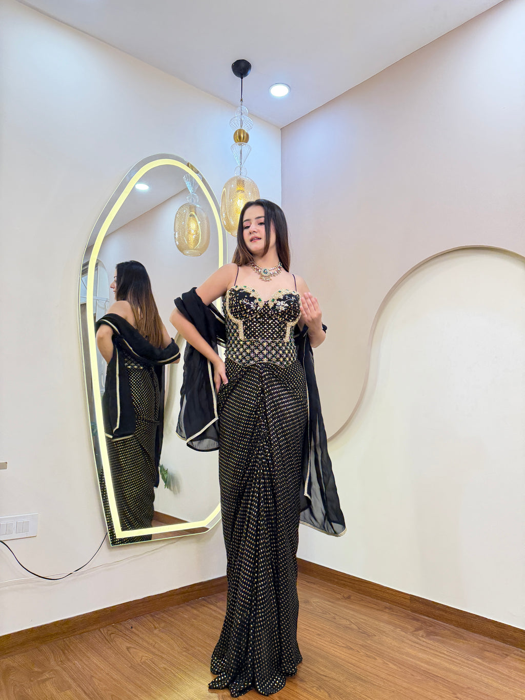 E361 INDO WESTERN DRAPE SAREE