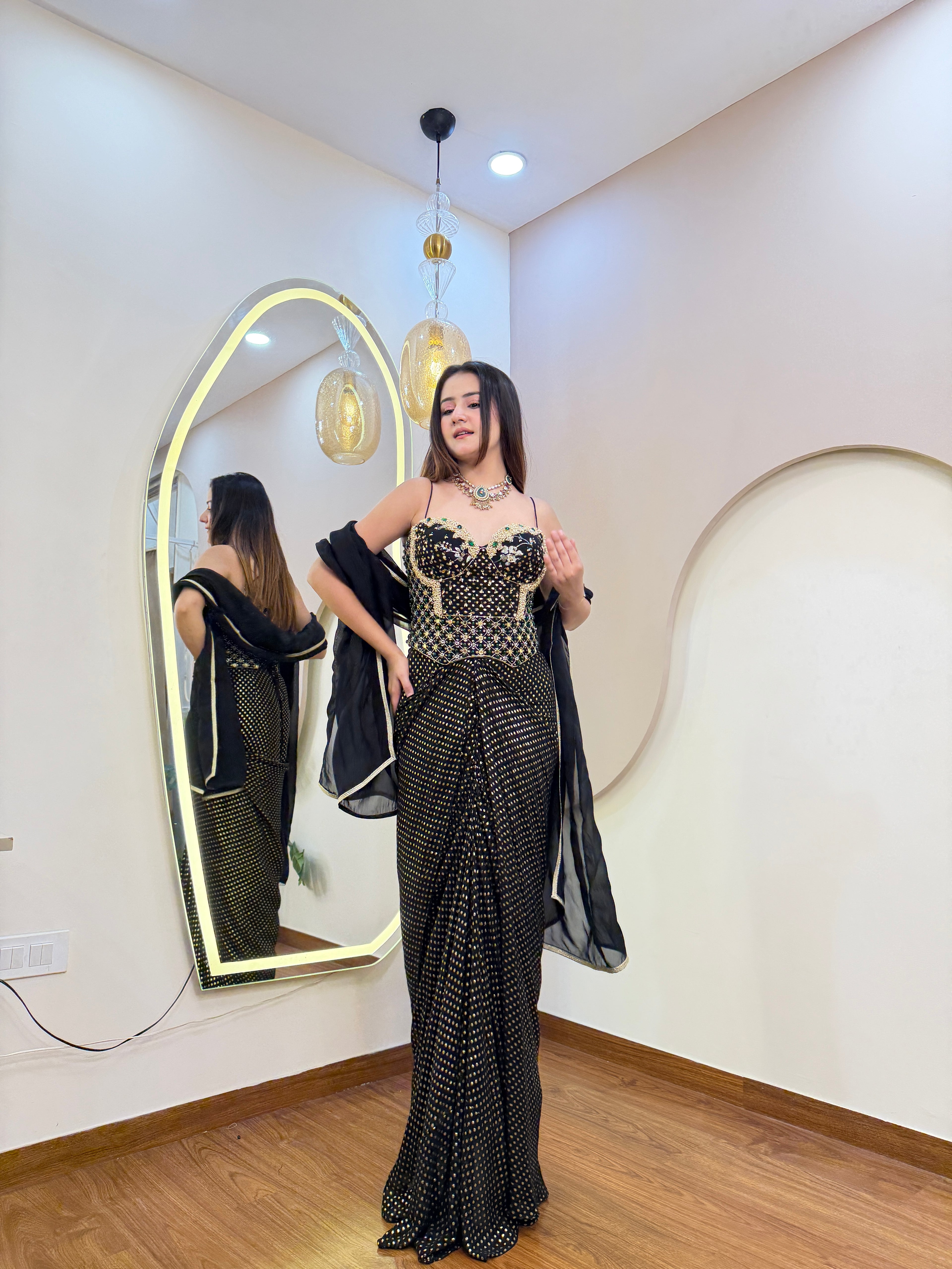 E361 INDO WESTERN DRAPE SAREE