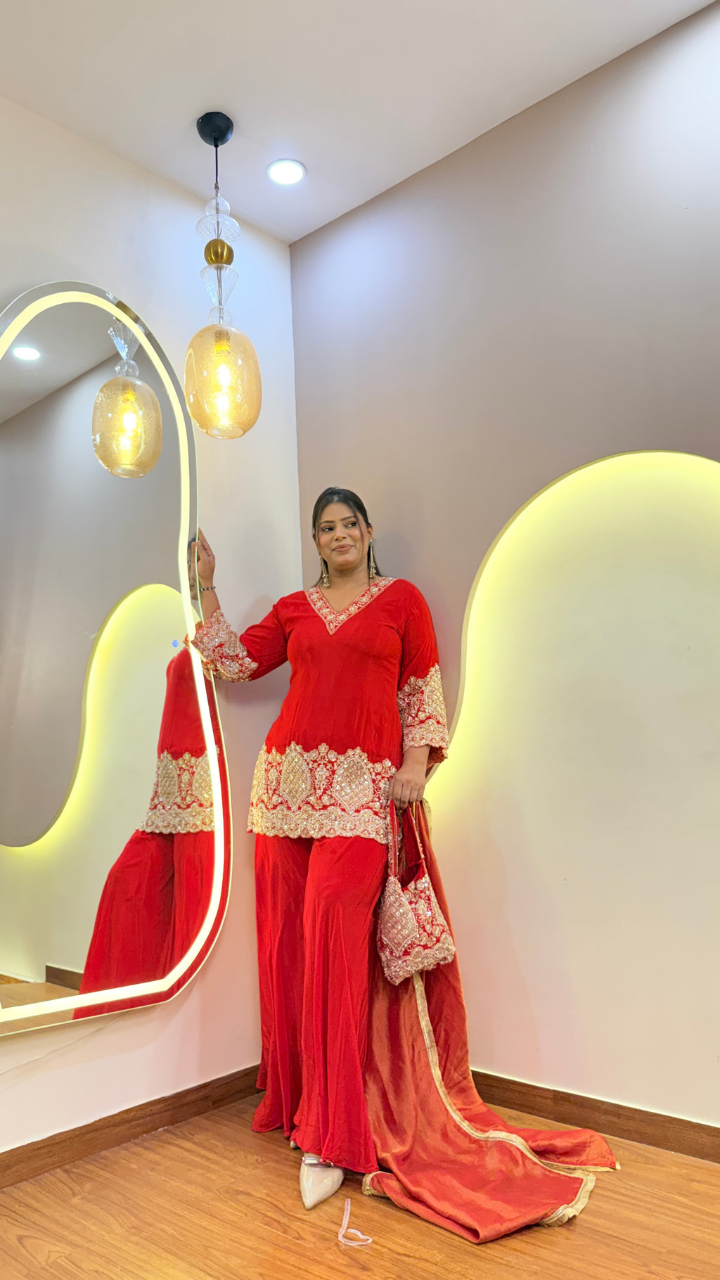 E990 3PC SHARARA SET WITH POTLI