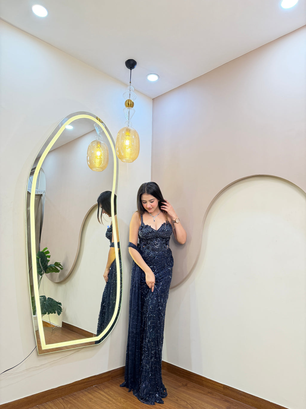 E374 INDO WESTERN DRAPE SAREE
