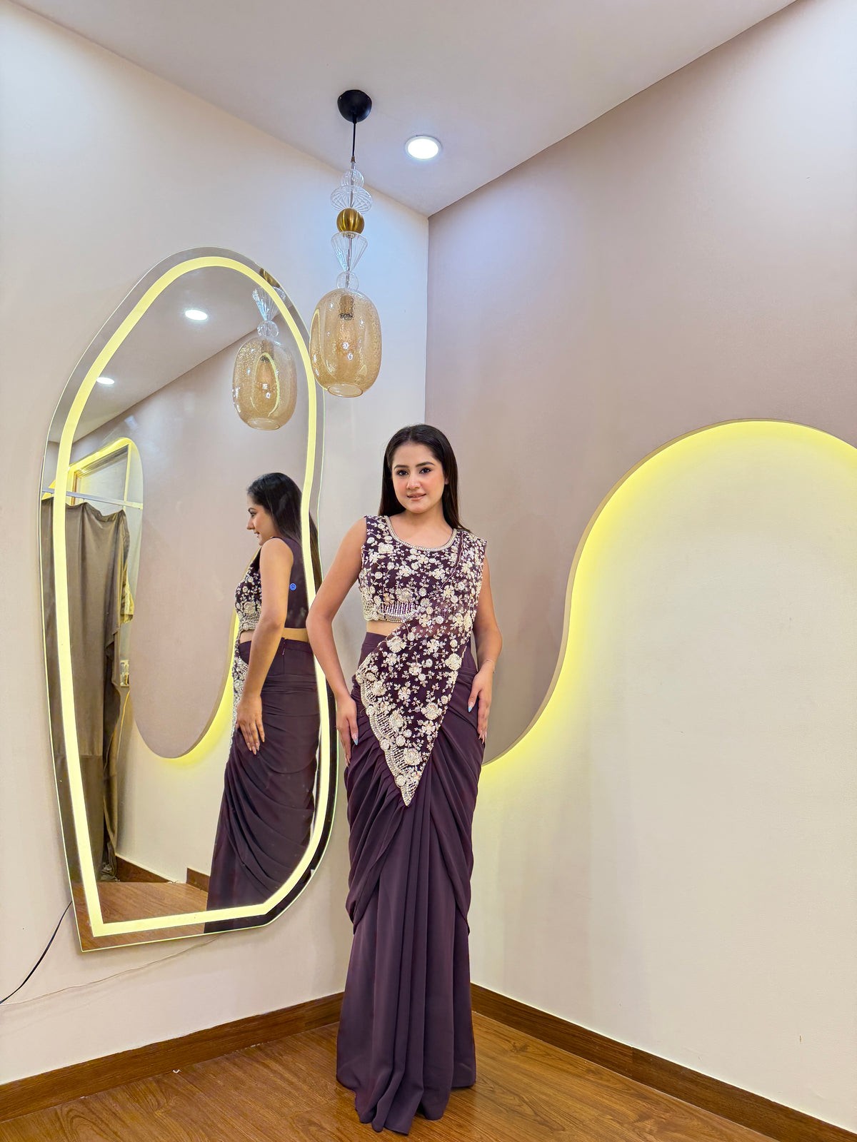 E635 INDO WESTERN DRAPE SAREE