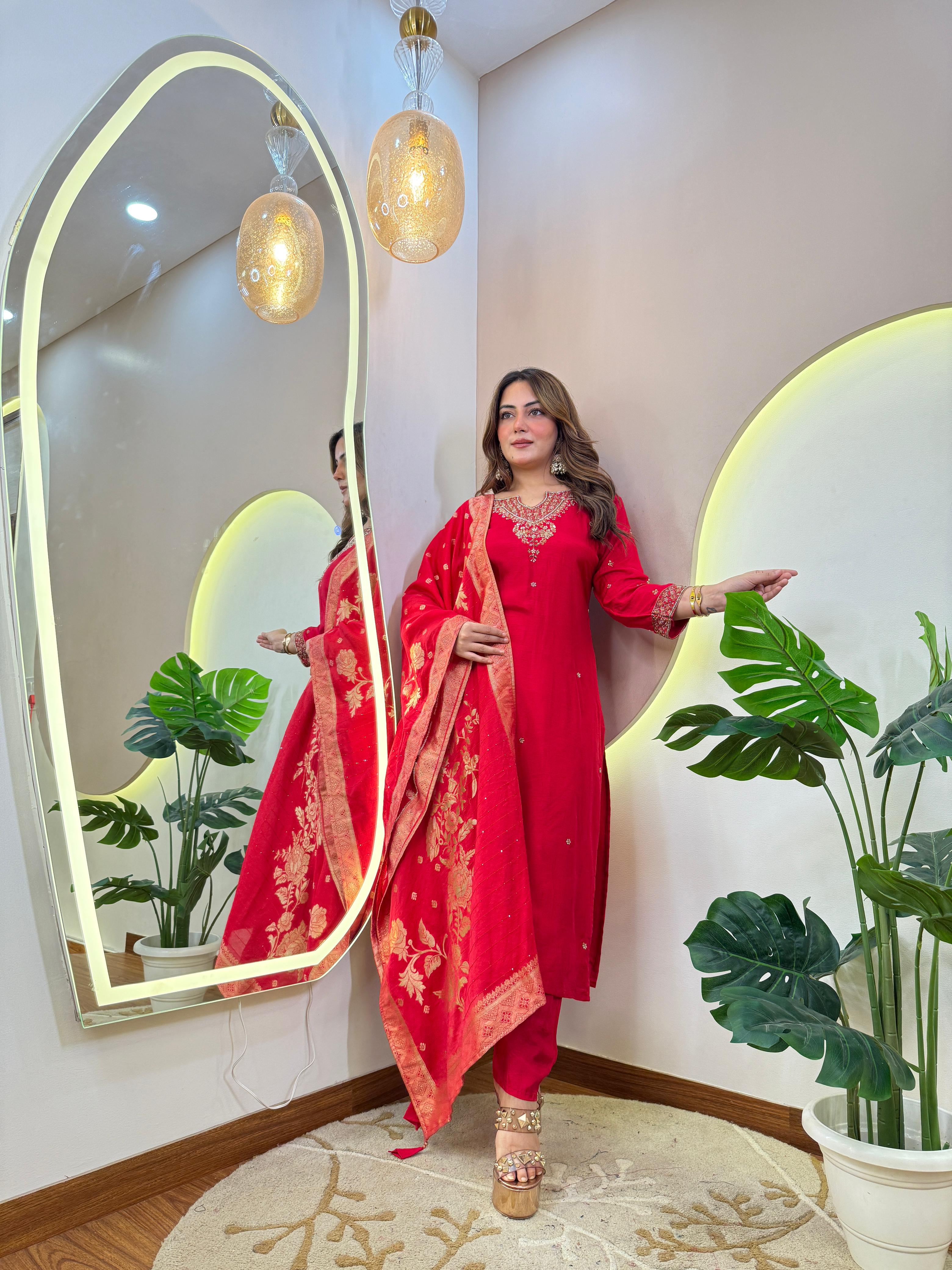 3 pc Suit with Banarsi Dupatta