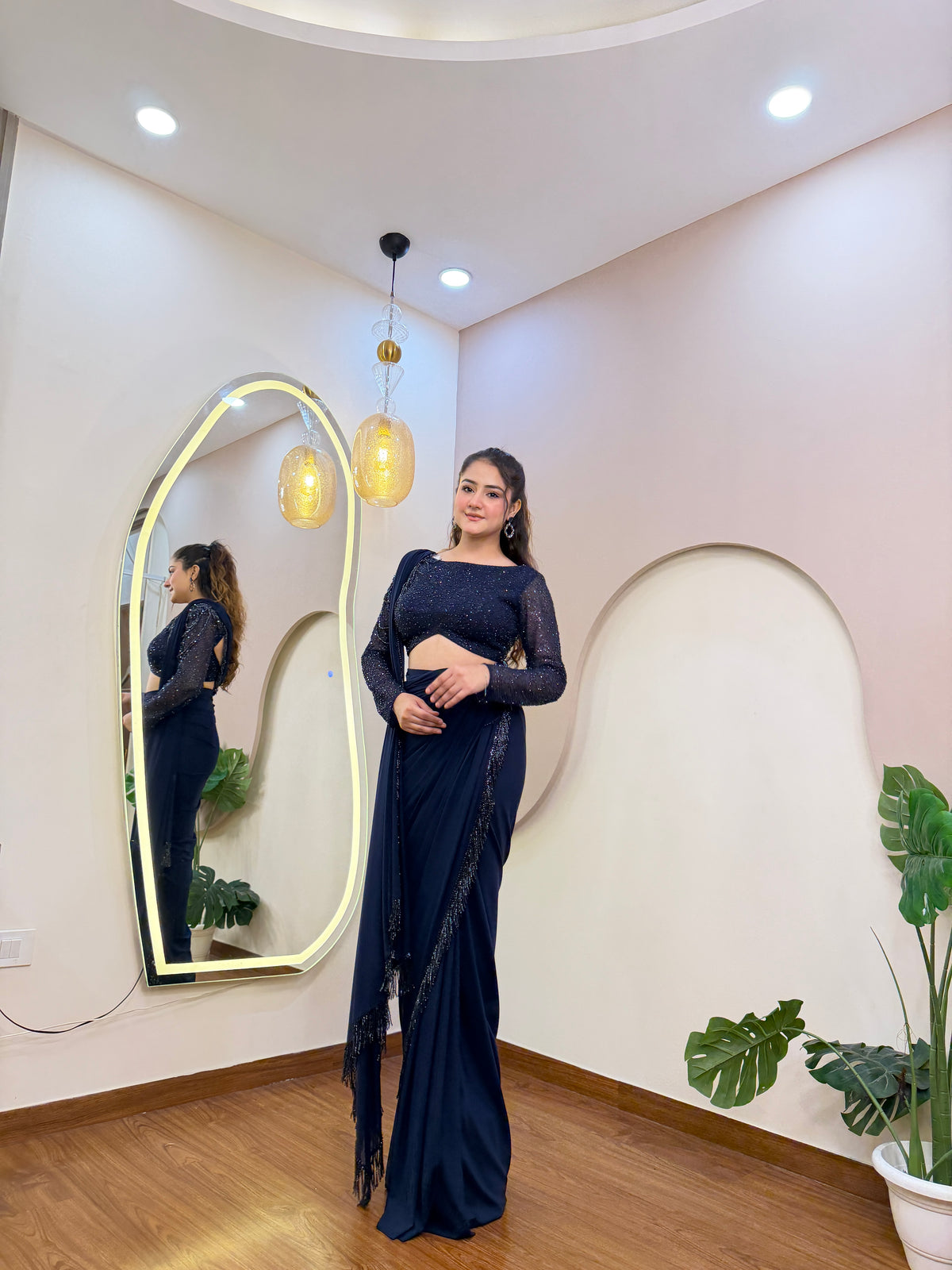 E393 INDO WESTERN DRAPE SAREE