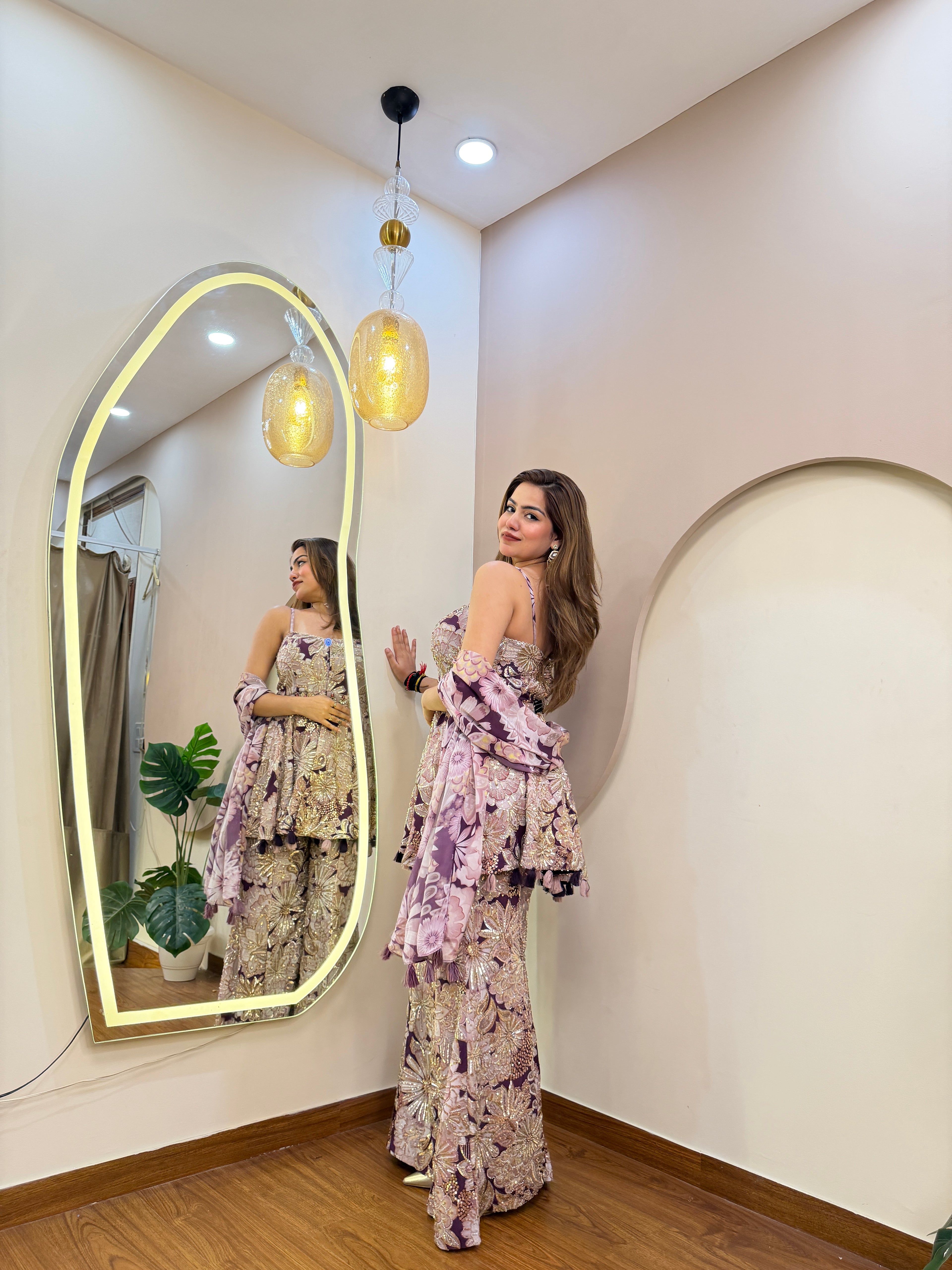E503 3PC PEPLUM SHARARA SUIT