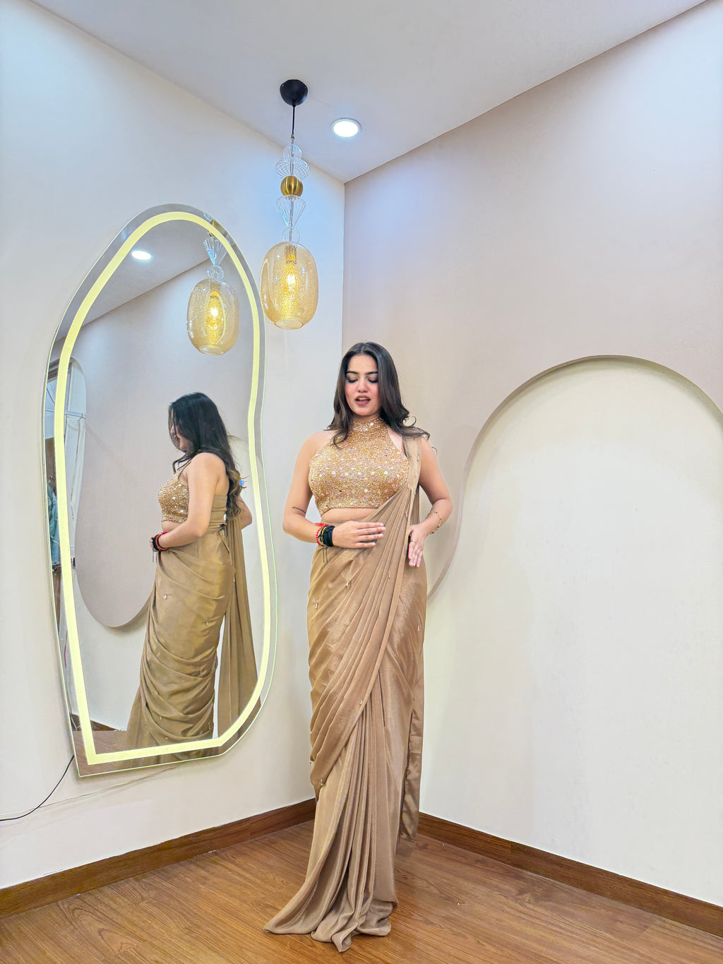 E111 INDO WESTERN DRAPE SAREE