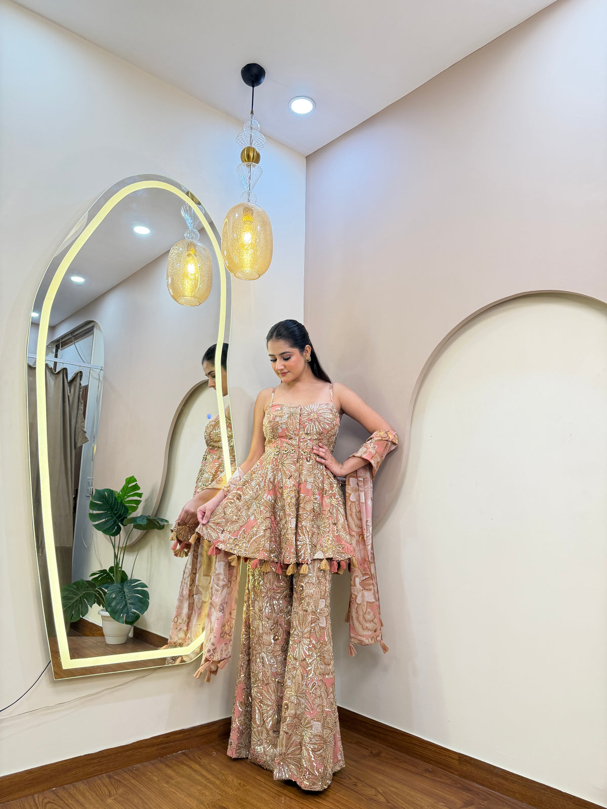 E503 3PC PEPLUM SHARARA SUIT