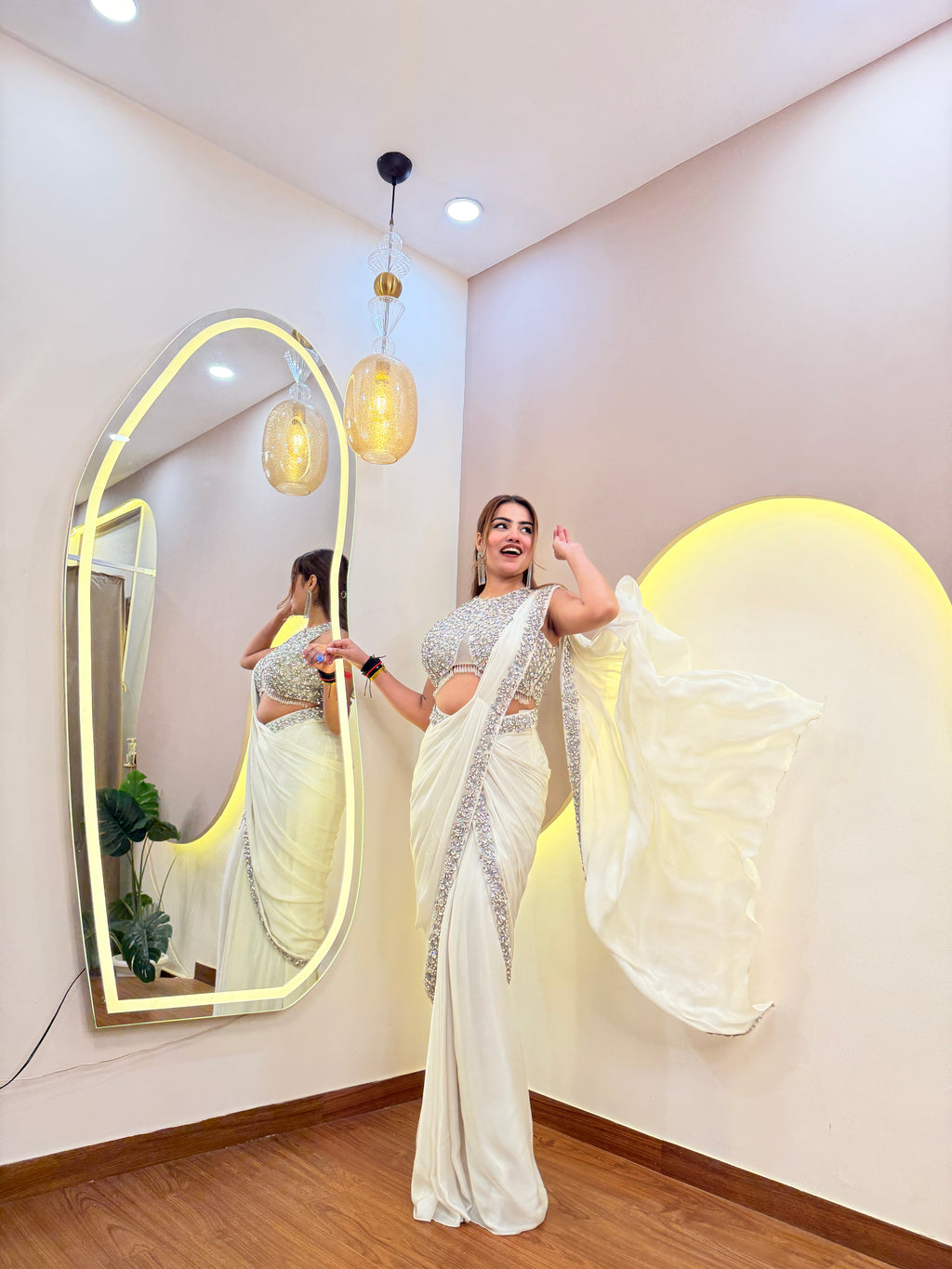 E612 INDO WESTERN DRAPE SAREE