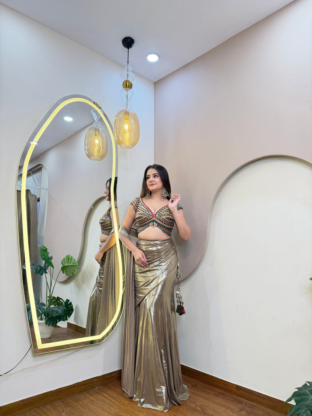 E455 INDO WESTERN DRAPE SAREE