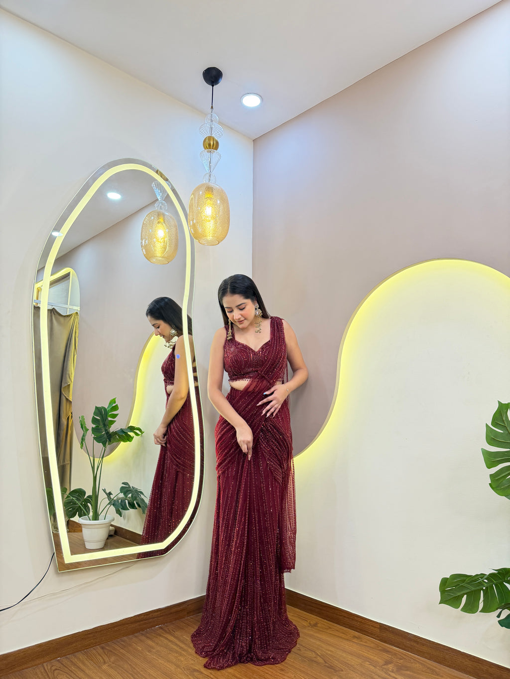 E610 INDO WESTERN DRAPE SAREE