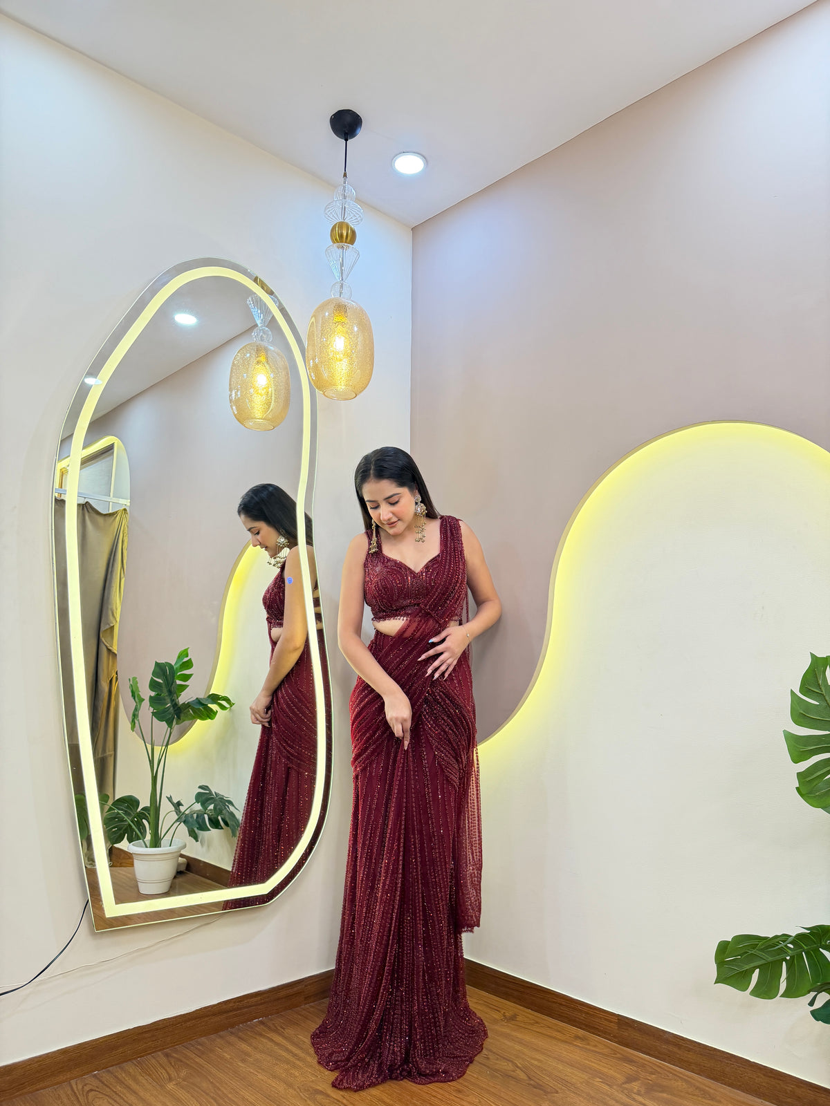E610 INDO WESTERN DRAPE SAREE